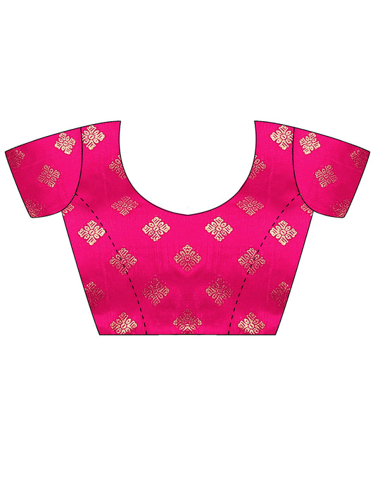 Unstitched pink cotton blend blouse piece with ethnic motif design
