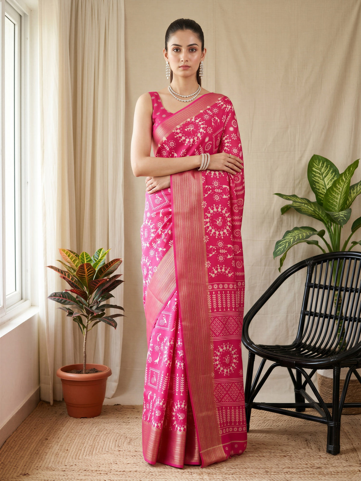 Pink Georgette saree – detail view 3