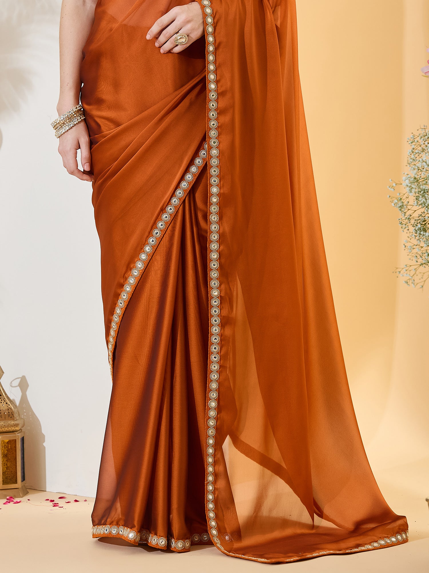 Rust Pure Georgette saree – detail view 5