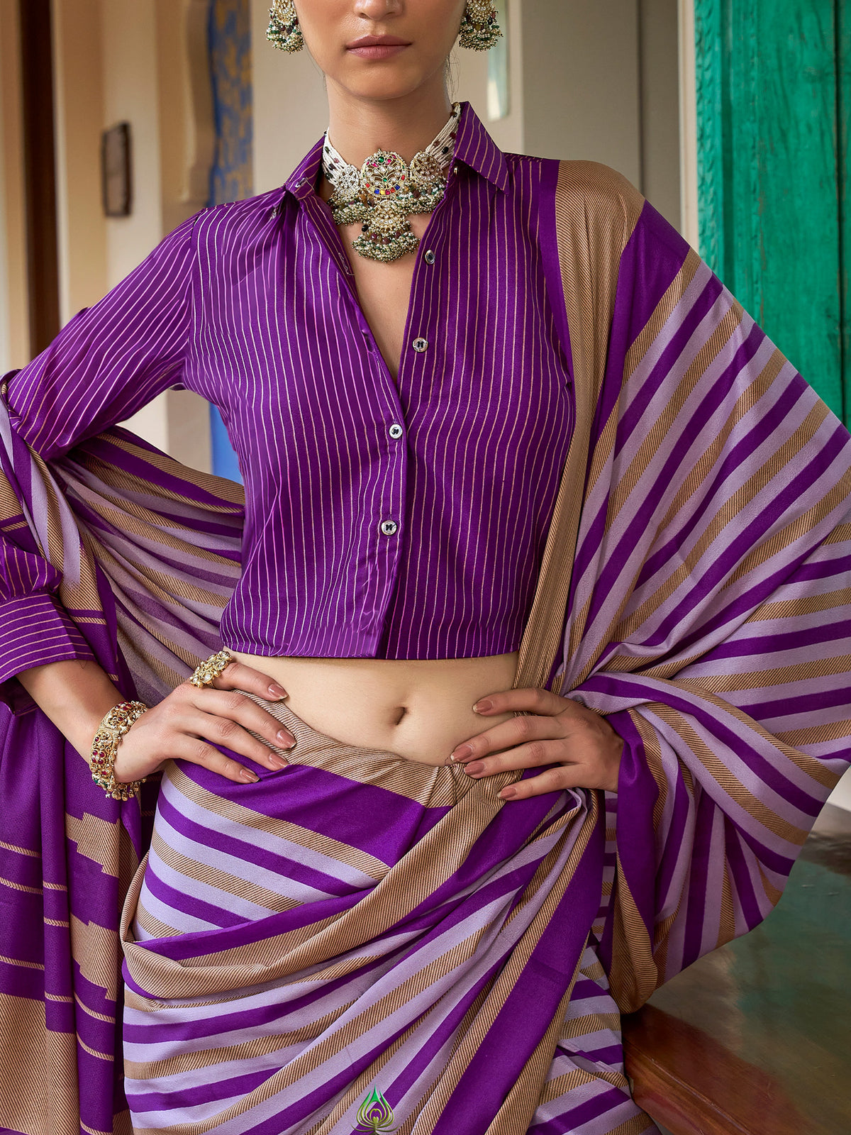 Purple crepe saree view 3