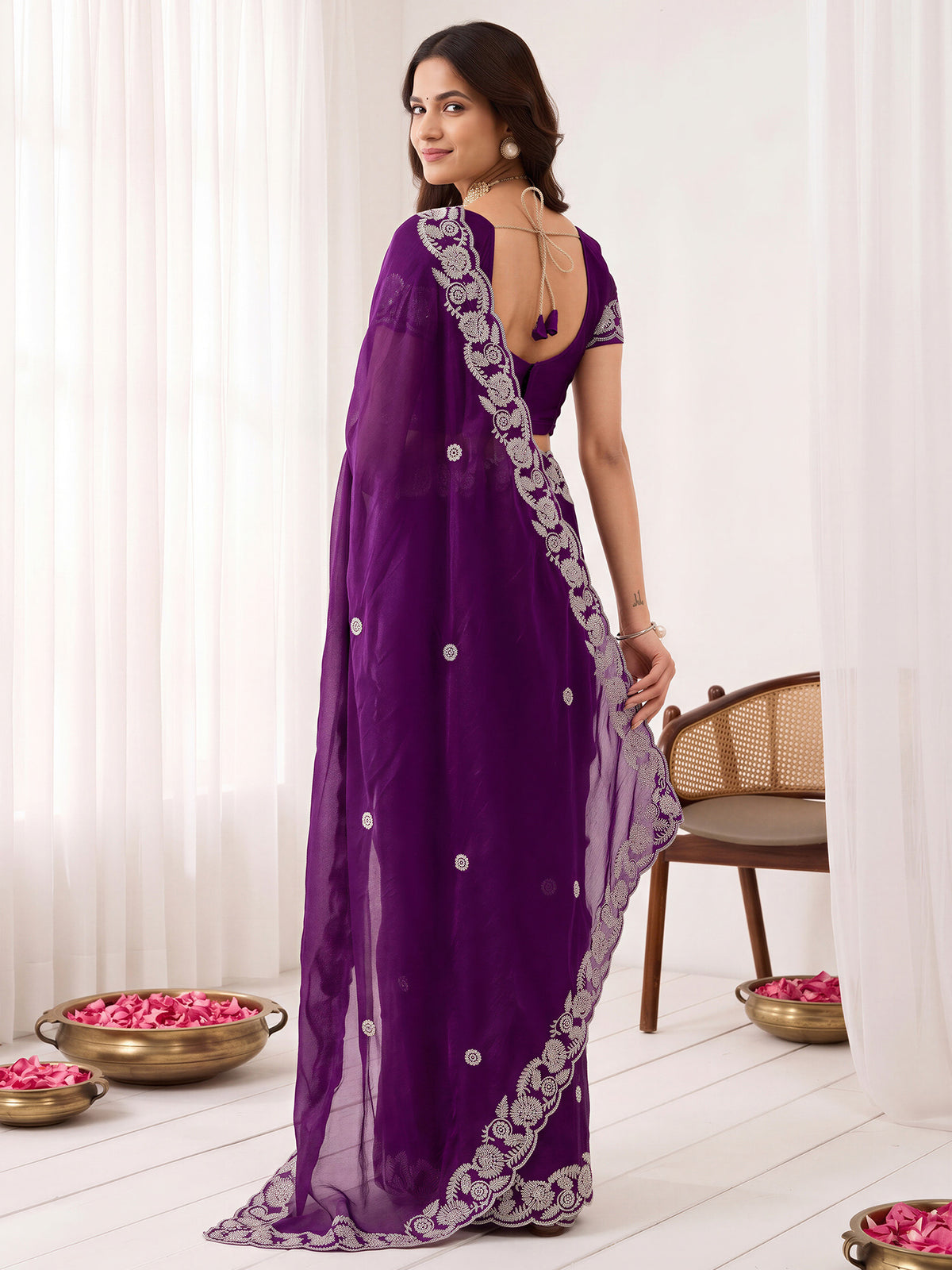 Purple Satin saree – detail view 1