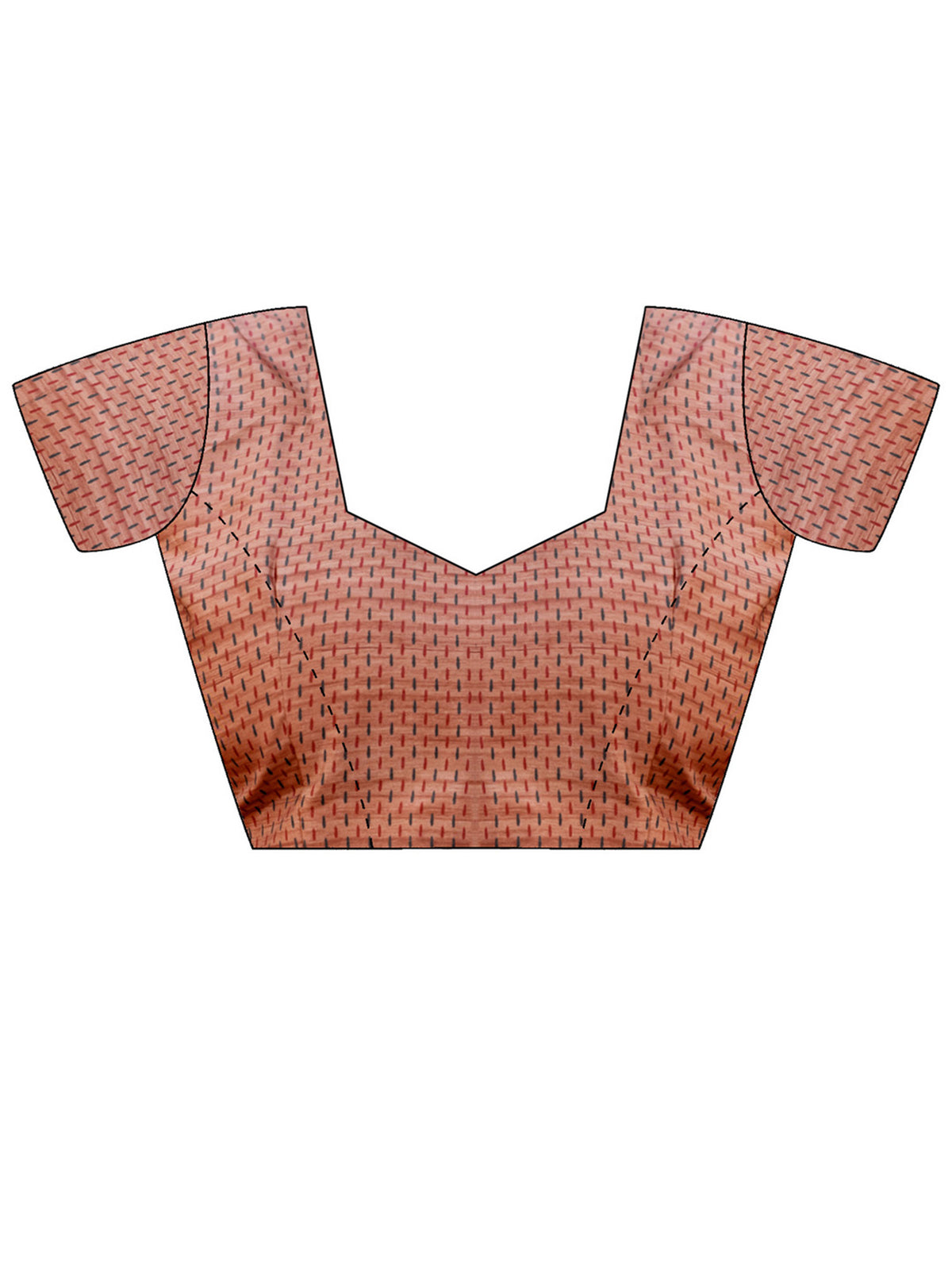 Unstitched rust silk blend blouse piece with geometric design