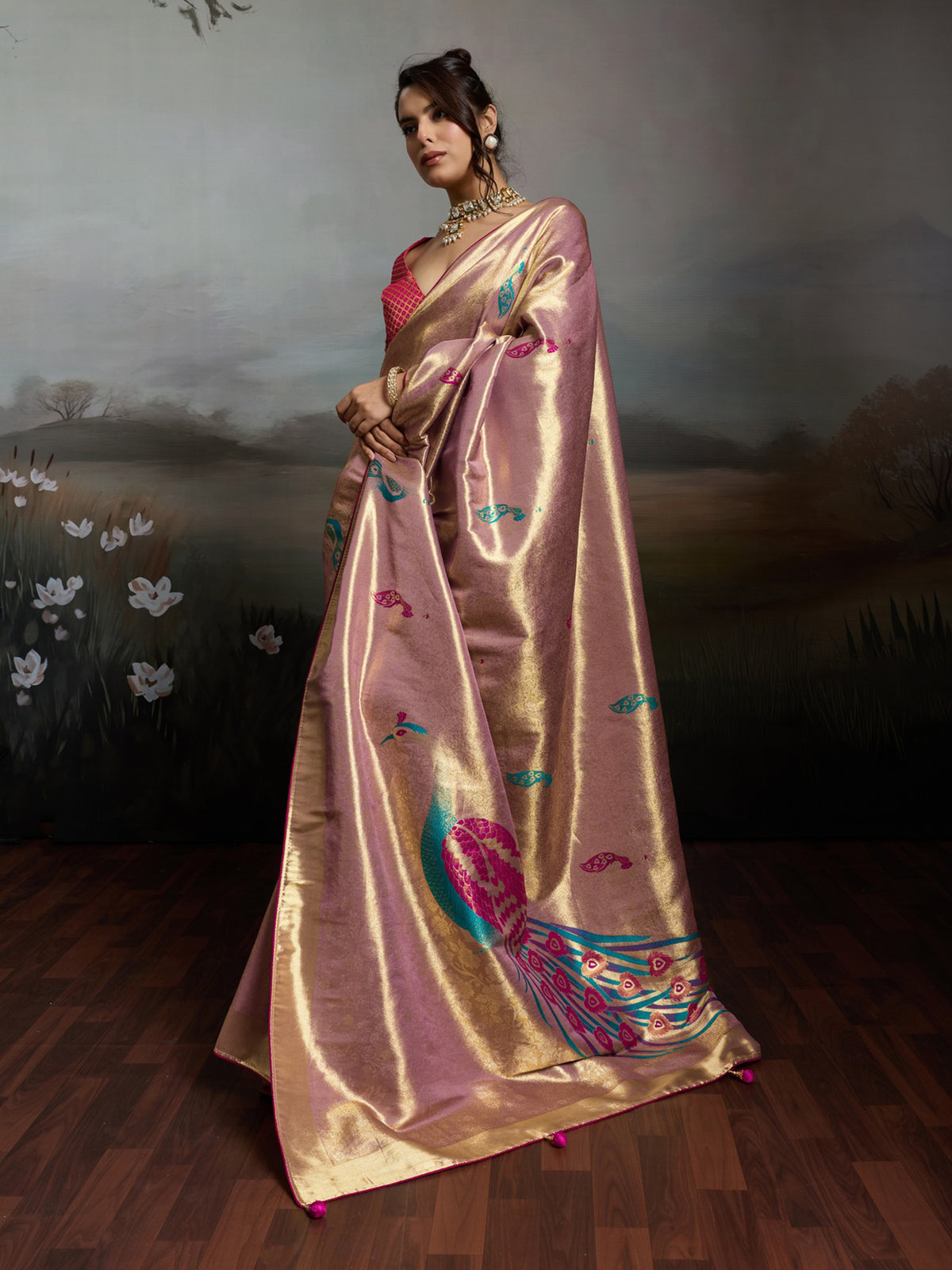 Pink Banarasi Silk saree – detail view 2