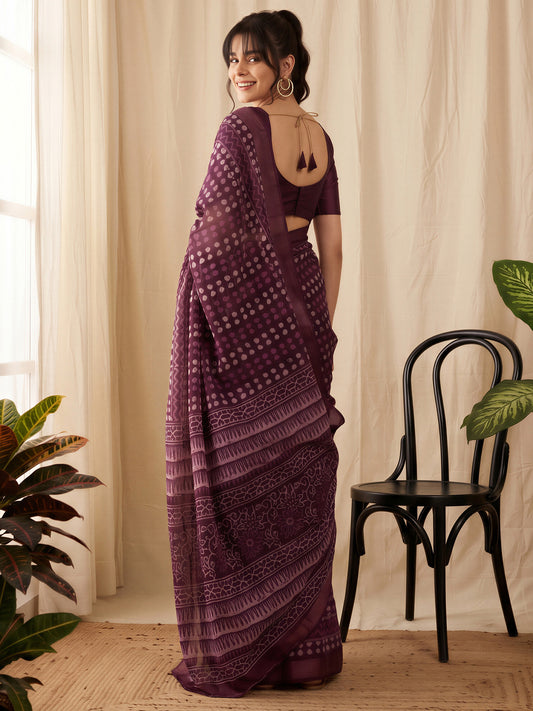 Purple Cotton Linen saree – detail view 1