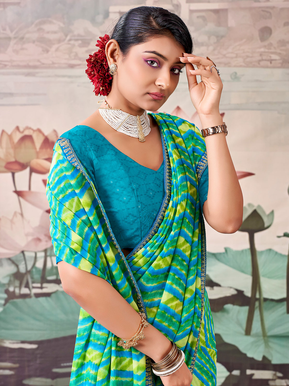 Multicolored Georgette saree – detail view 3