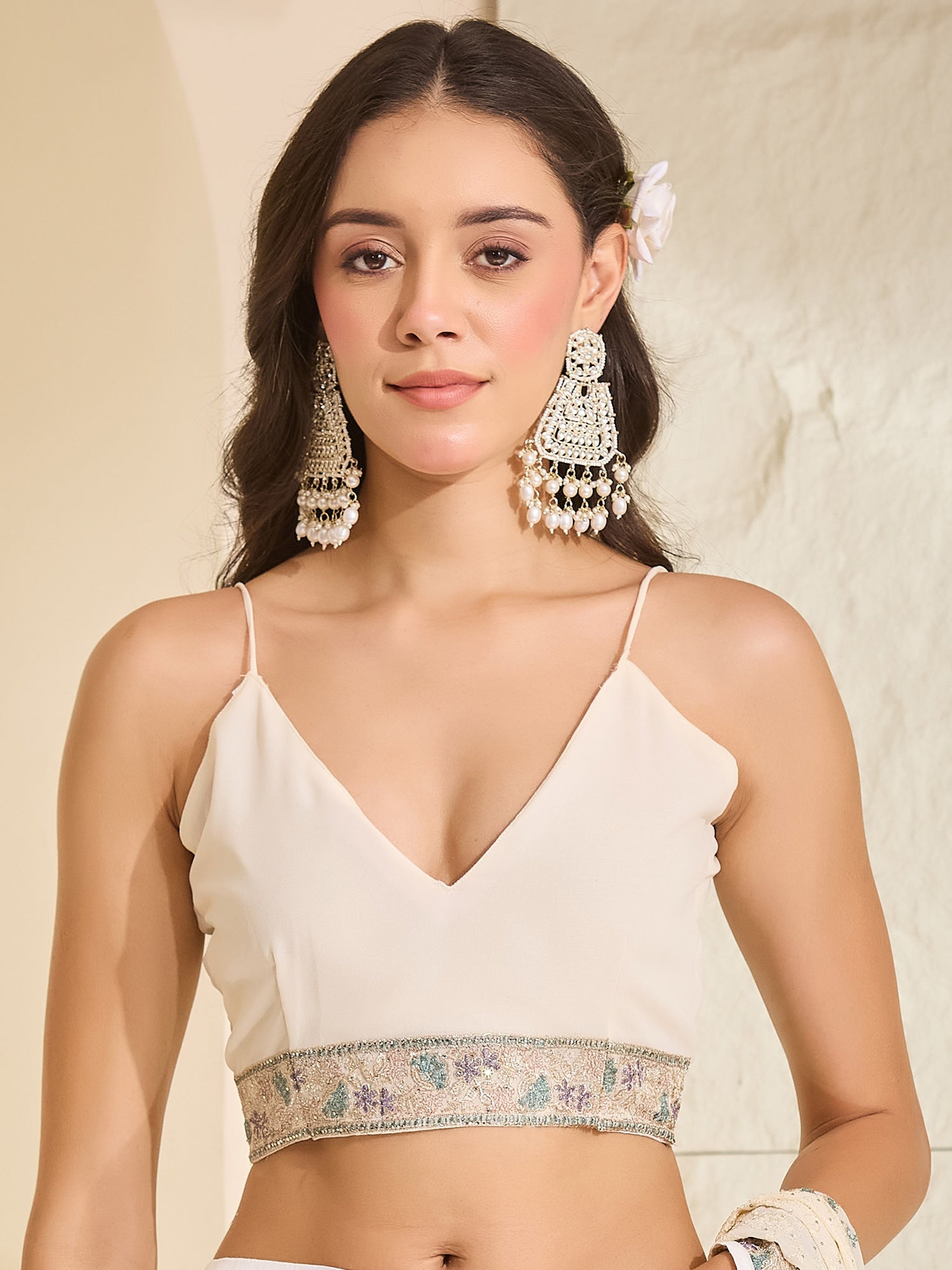 Unstitched off white georgette blouse piece with embroidered design