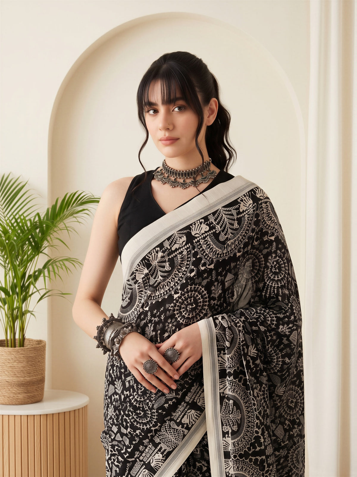 Black Bhagalpuri Silk saree – detail view 4
