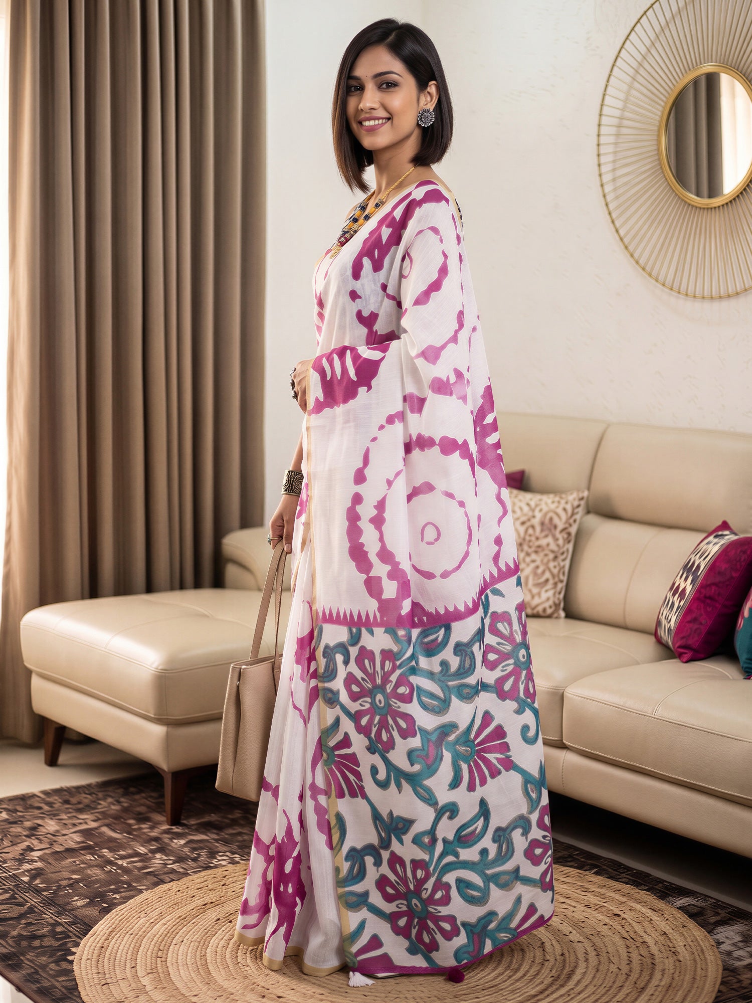 White Cotton Blend saree – detail view 2