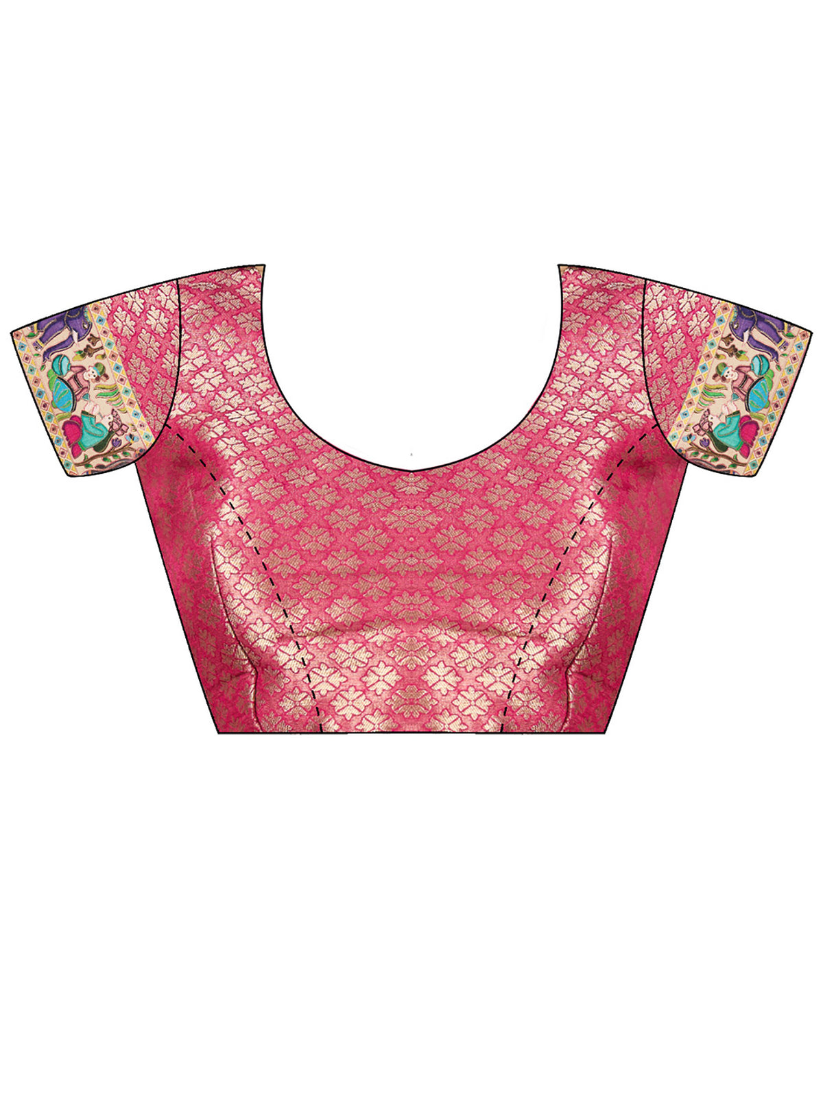 Unstitched pink viscose silk blouse piece with ethnic motif design