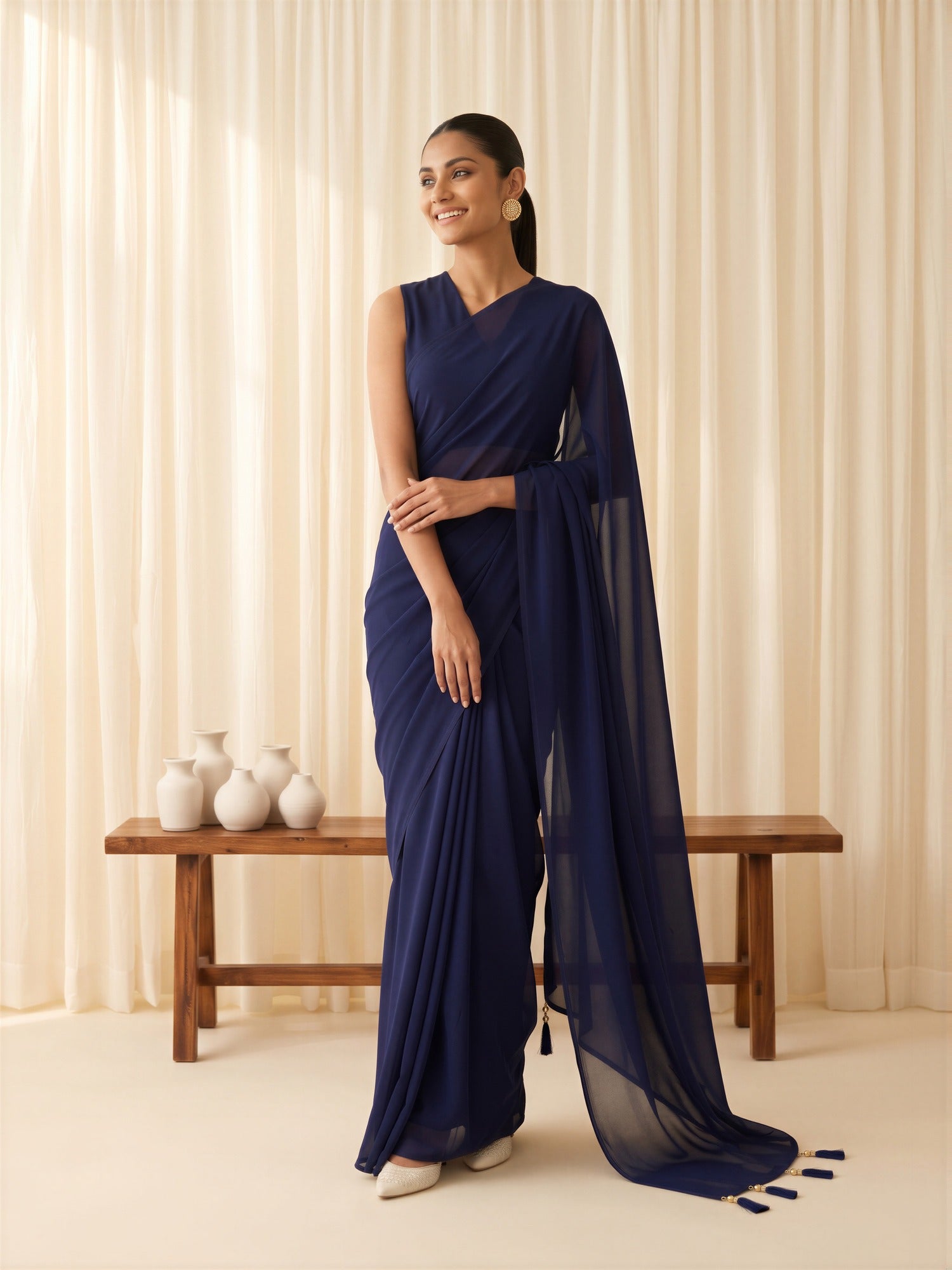 Navy Blue Georgette saree – detail view 3