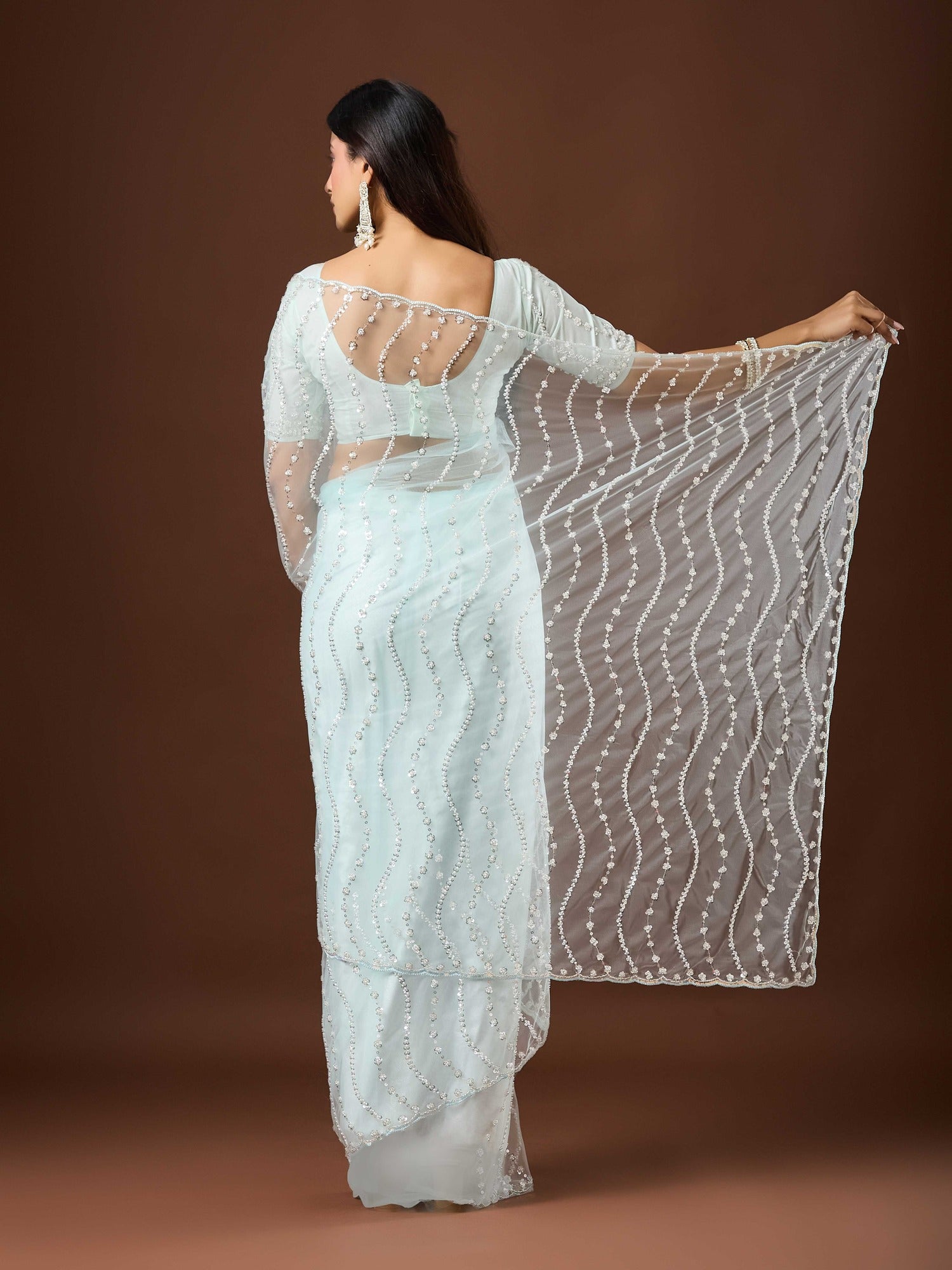 Light Blue Net saree – detail view 4