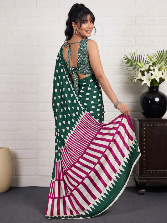 Green Satin saree – detail view 1