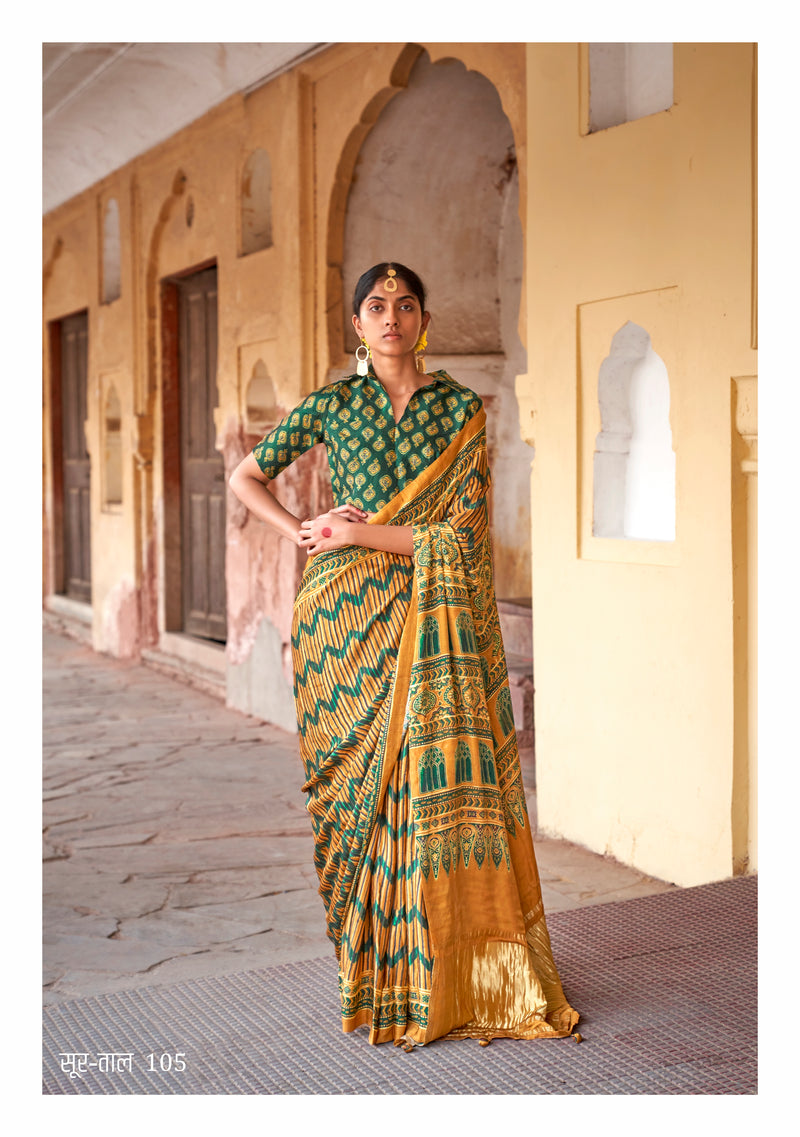 Yellow GAJJI LAGDI PATRTA (VISCOSE) Designer Saree