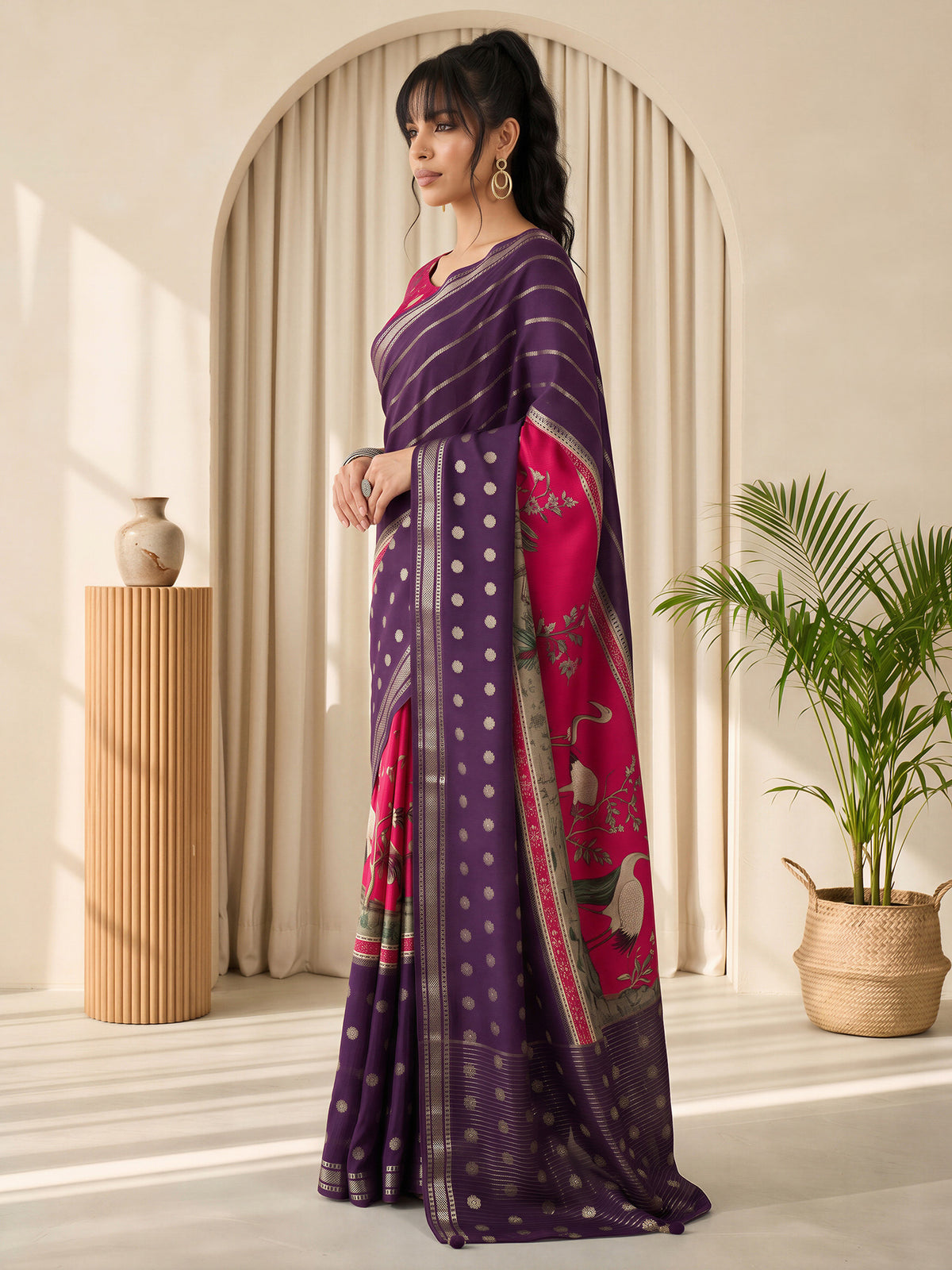 Purple Viscose Silk saree – detail view 2