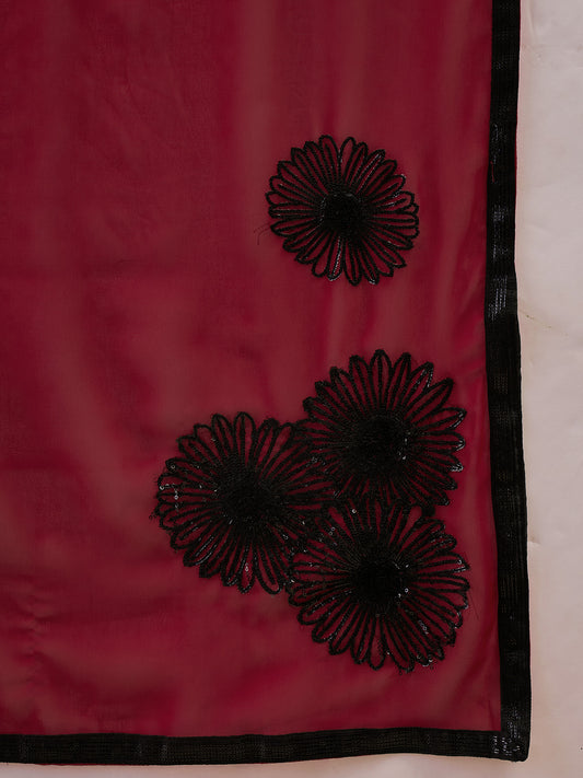 Maroon Georgette saree – detail view 5