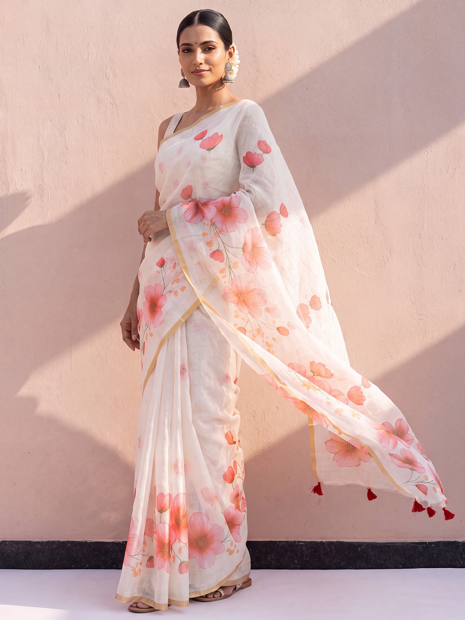 Off White Cotton Linen saree – detail view 3