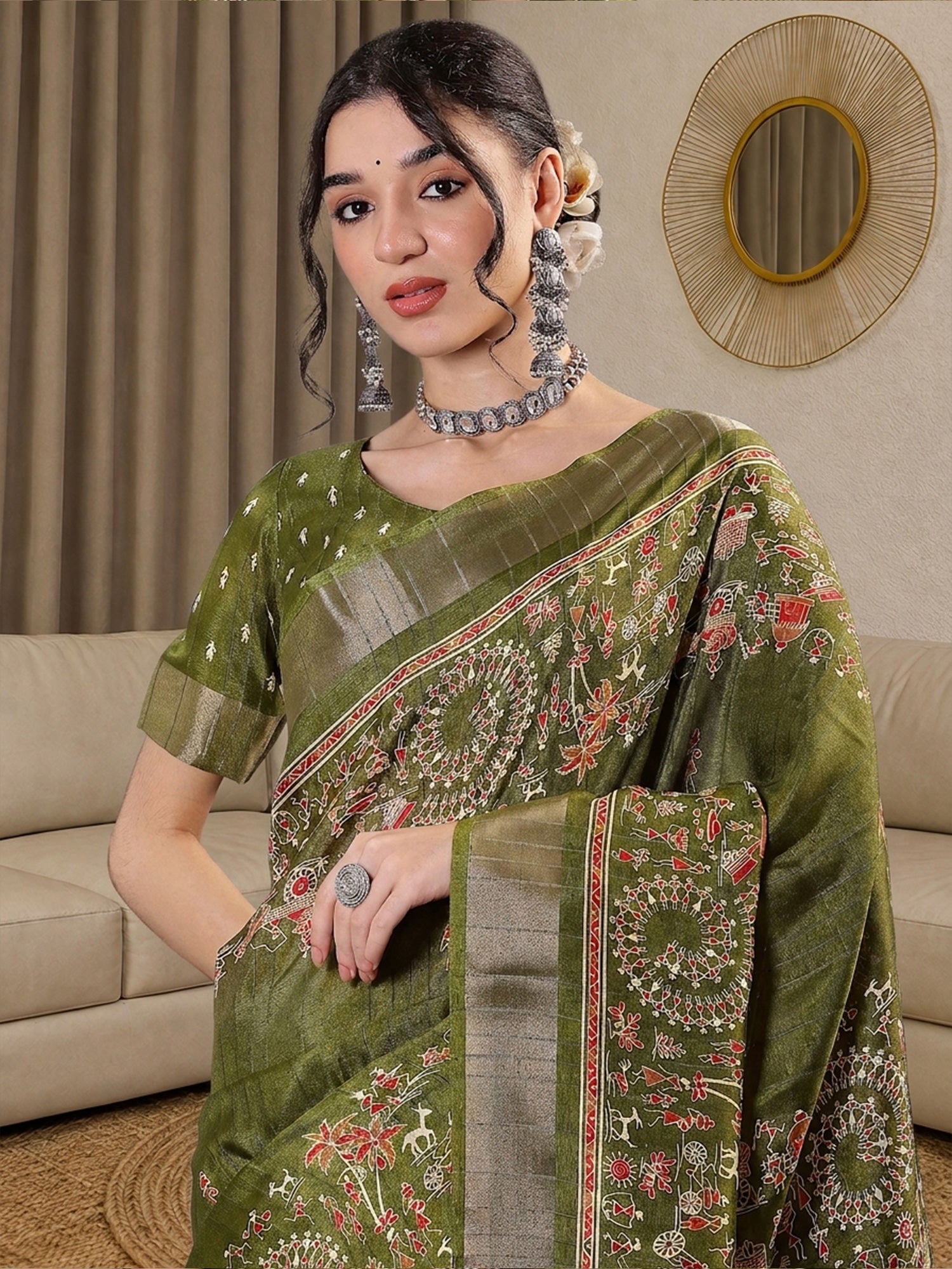 Olive Silk Blend saree – detail view 3