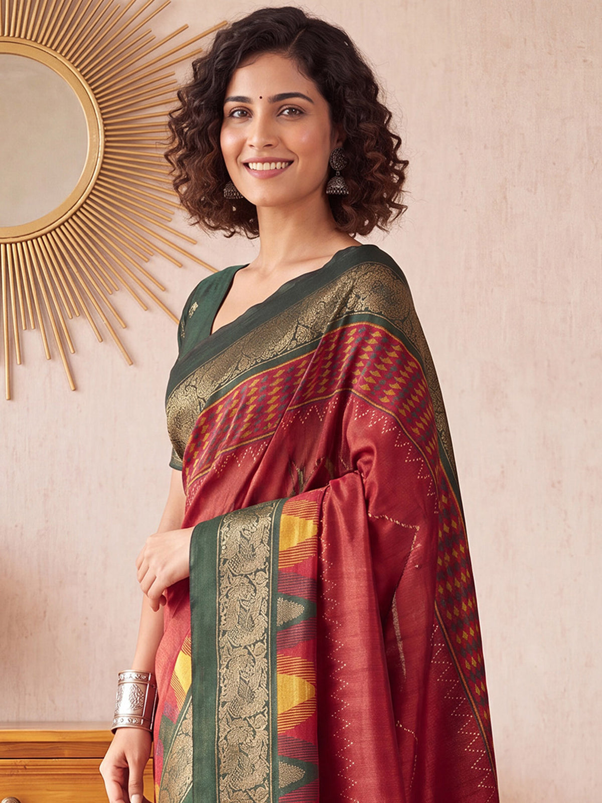 Red Tussar Silk saree – detail view 4