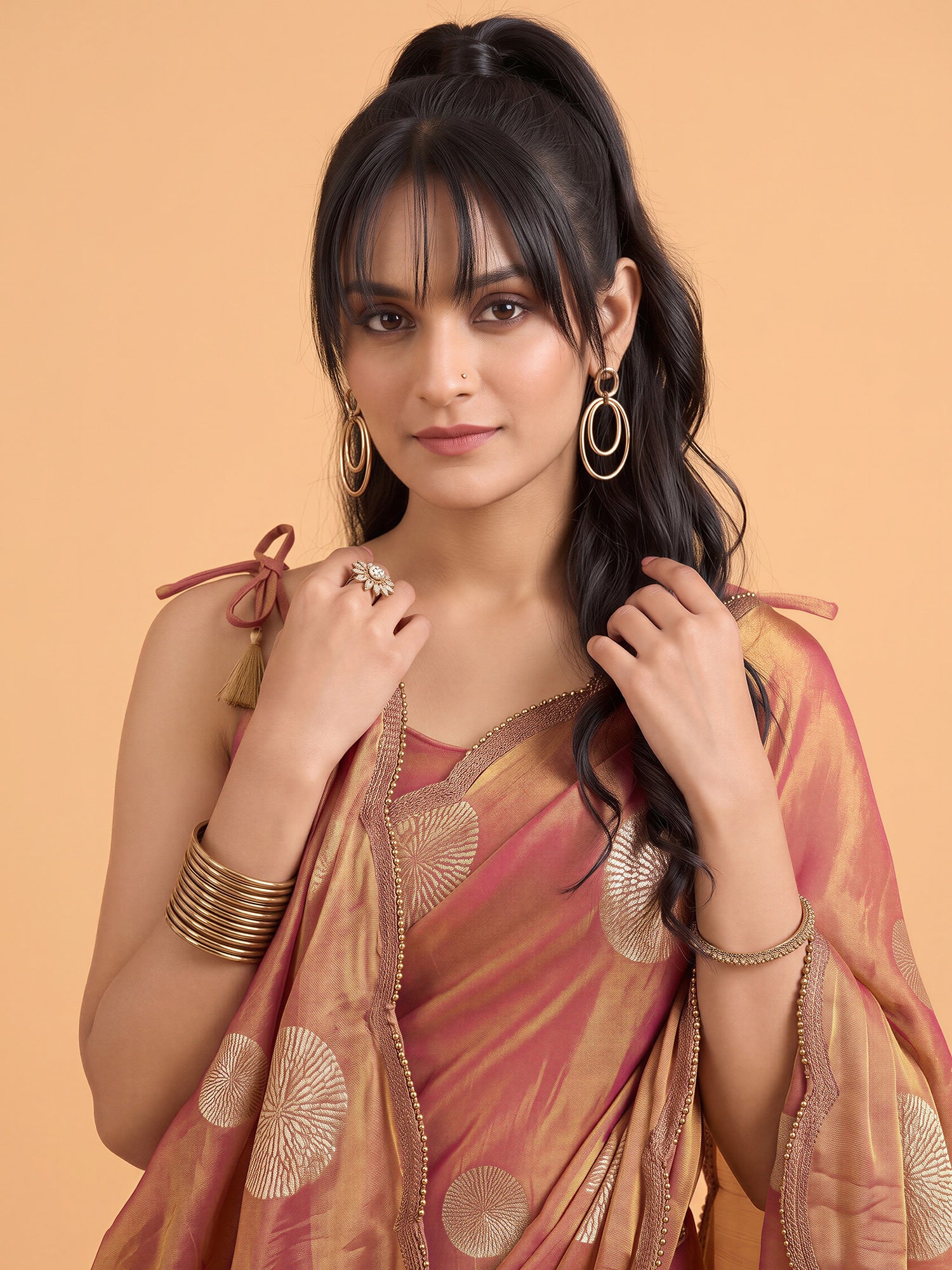 Rust Satin Silk saree – detail view 4