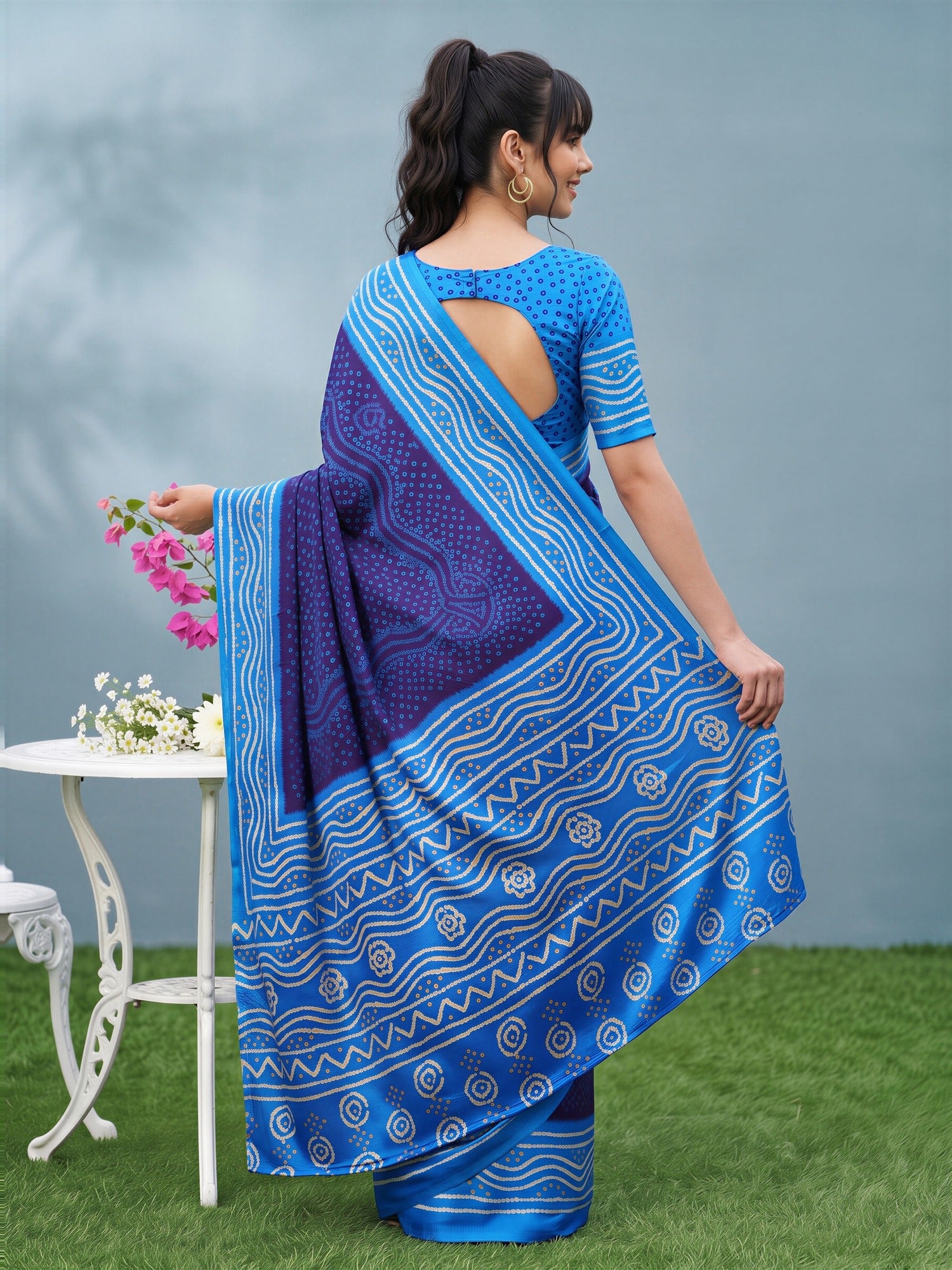 Navy Blue Satin Silk saree – detail view 1