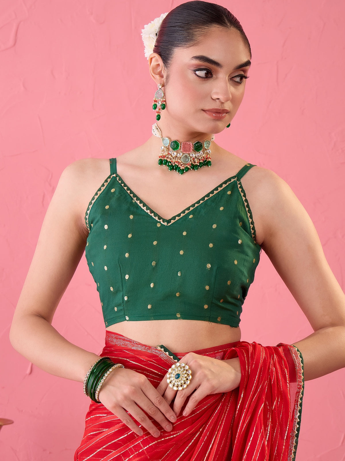 Red Viscose saree – detail view 6