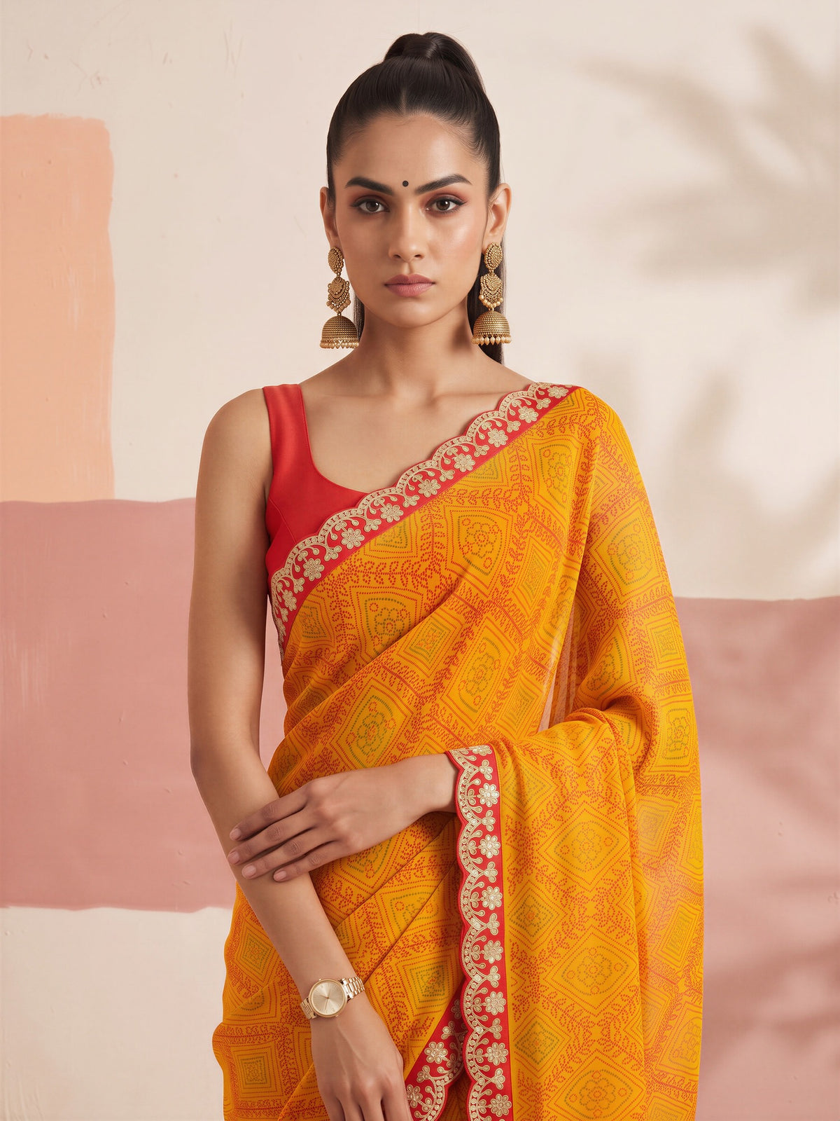 Mustard Georgette saree – detail view 4