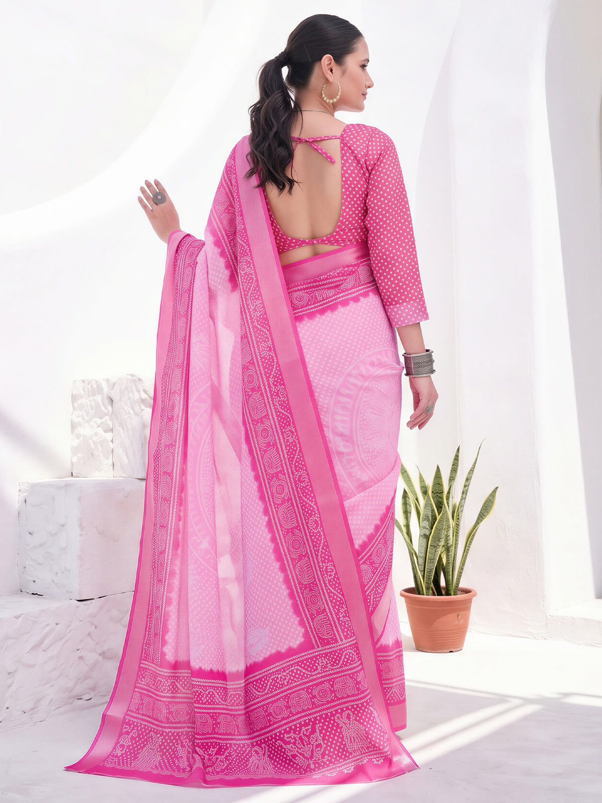 Pink Cotton Linen saree – detail view 1