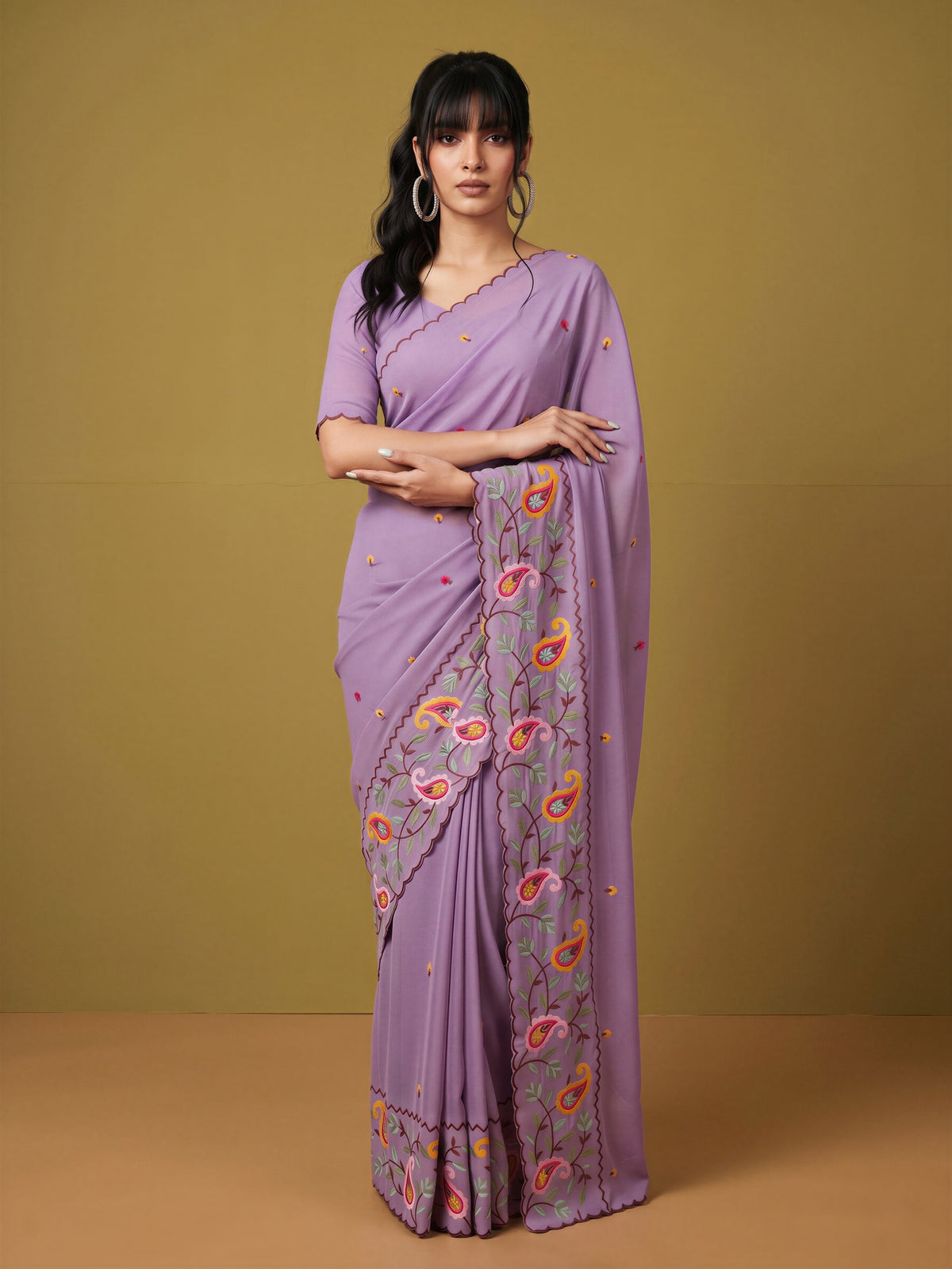 Lavender Georgette saree – detail view 2