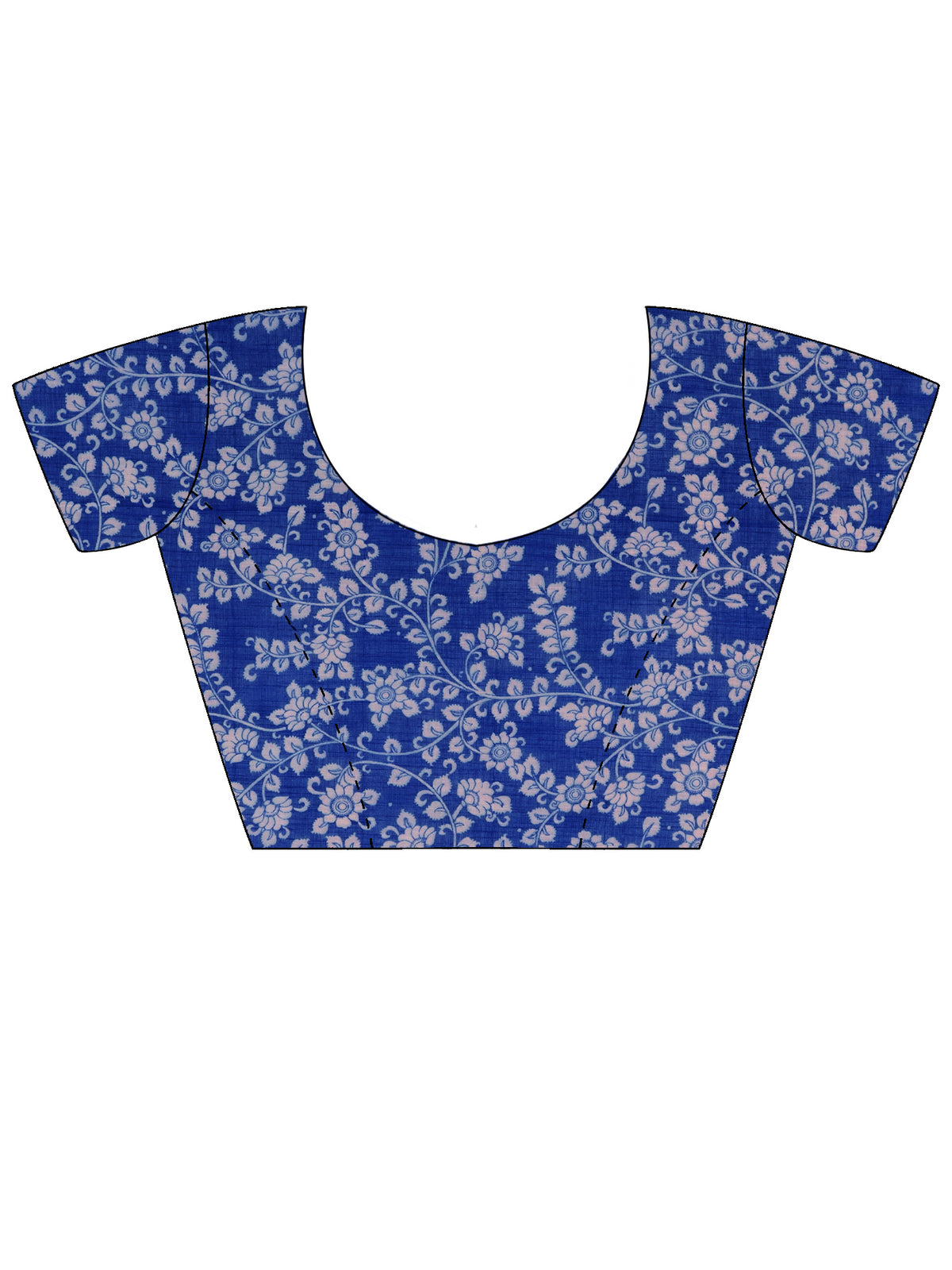 Unstitched blue cotton blend blouse piece with floral design