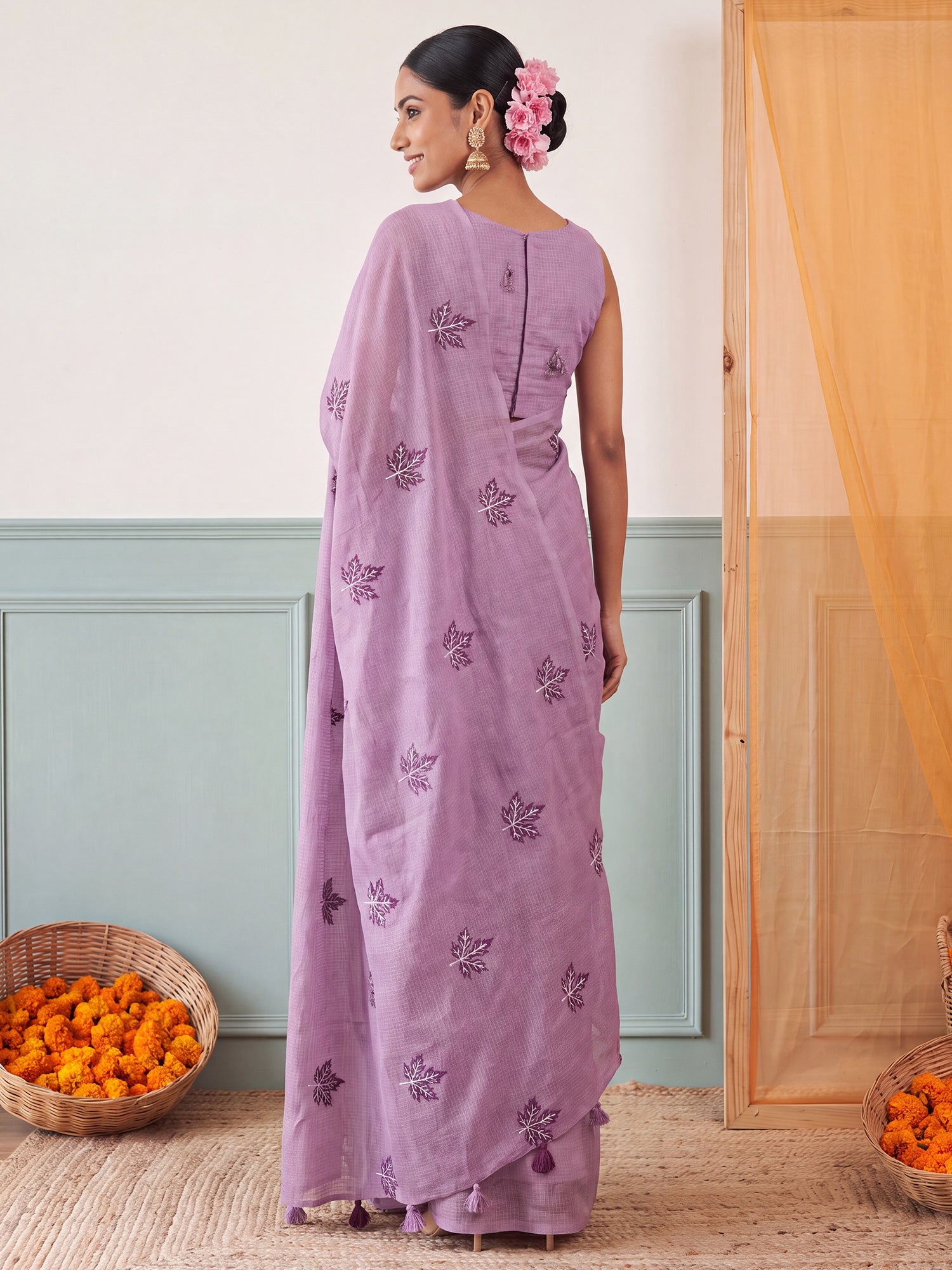 Lavender Kota Doria Cotton saree – detail view 1