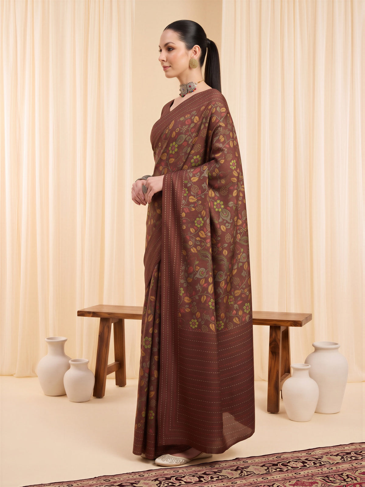 Brown Silk Blend saree – detail view 2