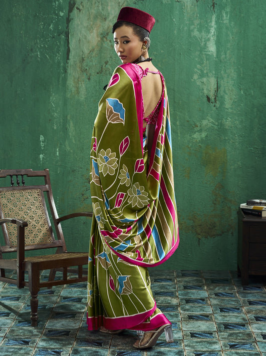 Light Green satin saree view 1
