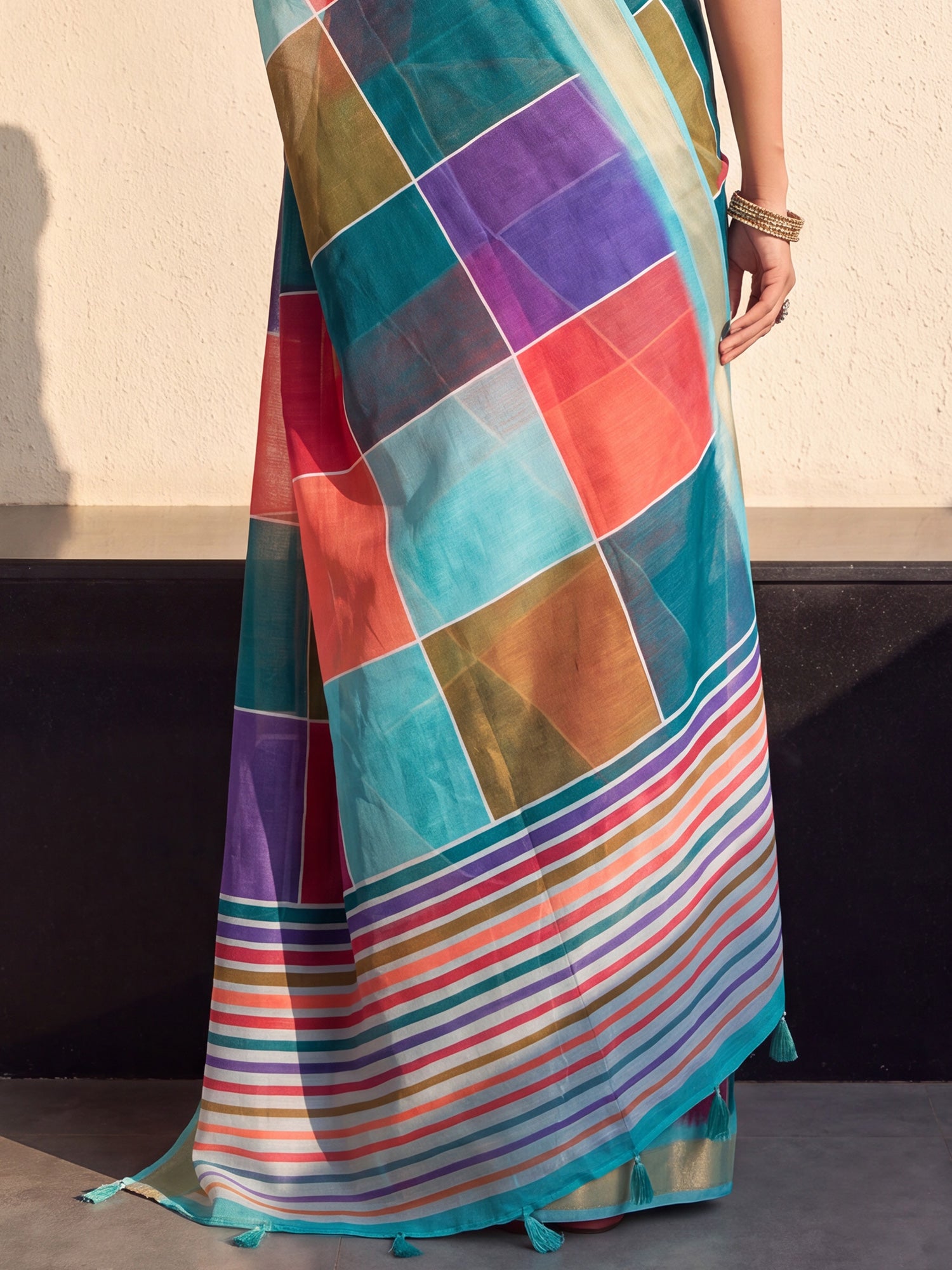 Multicolored Linen saree – detail view 5