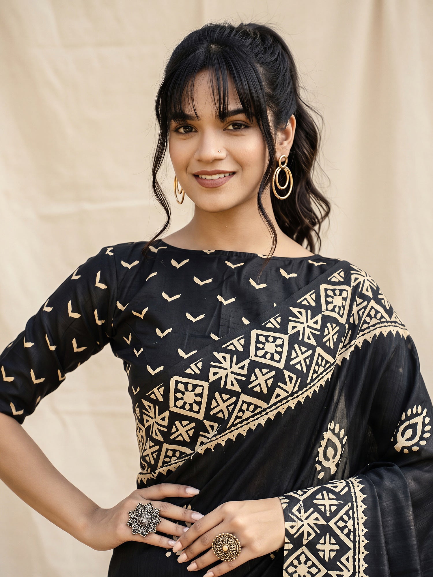 Black Cotton Blend saree – detail view 4