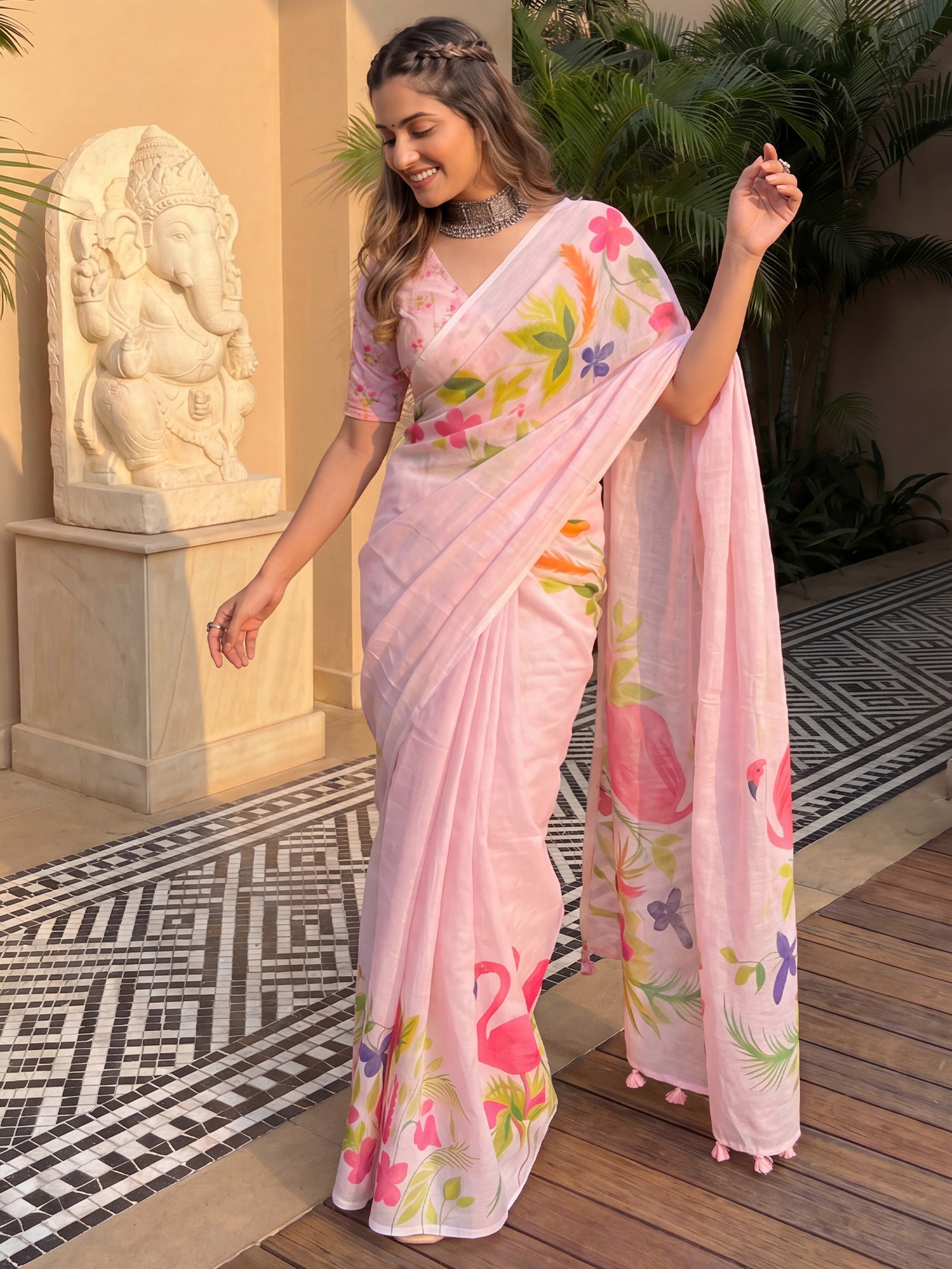Pink Linen saree – detail view 3