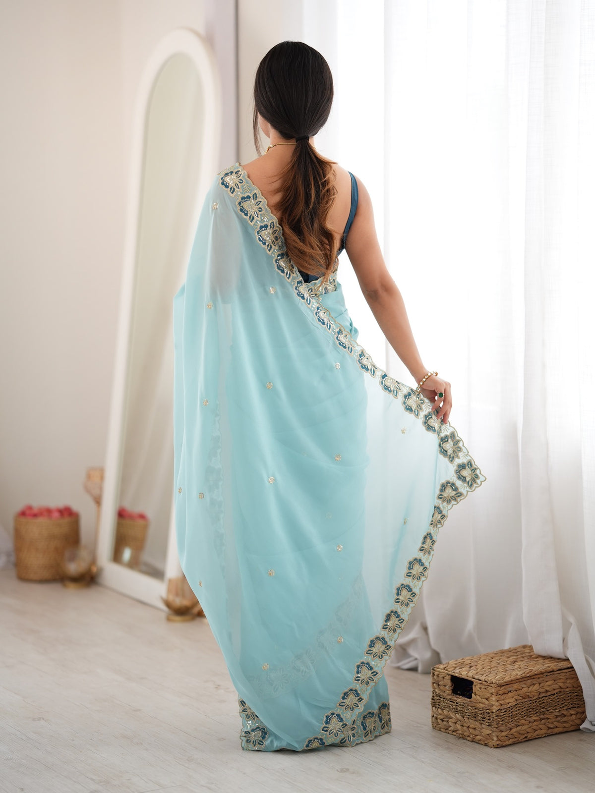 Light Blue Georgette saree – detail view 4