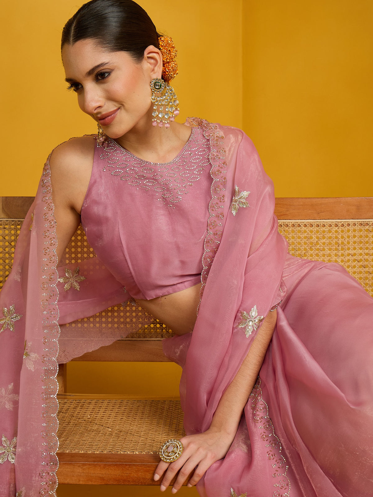 Pink Pure Georgette saree – detail view 3