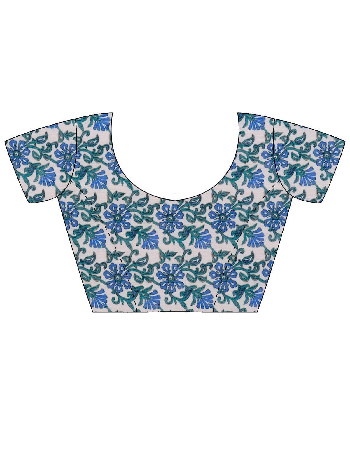 Unstitched blue cotton blend blouse piece with floral design