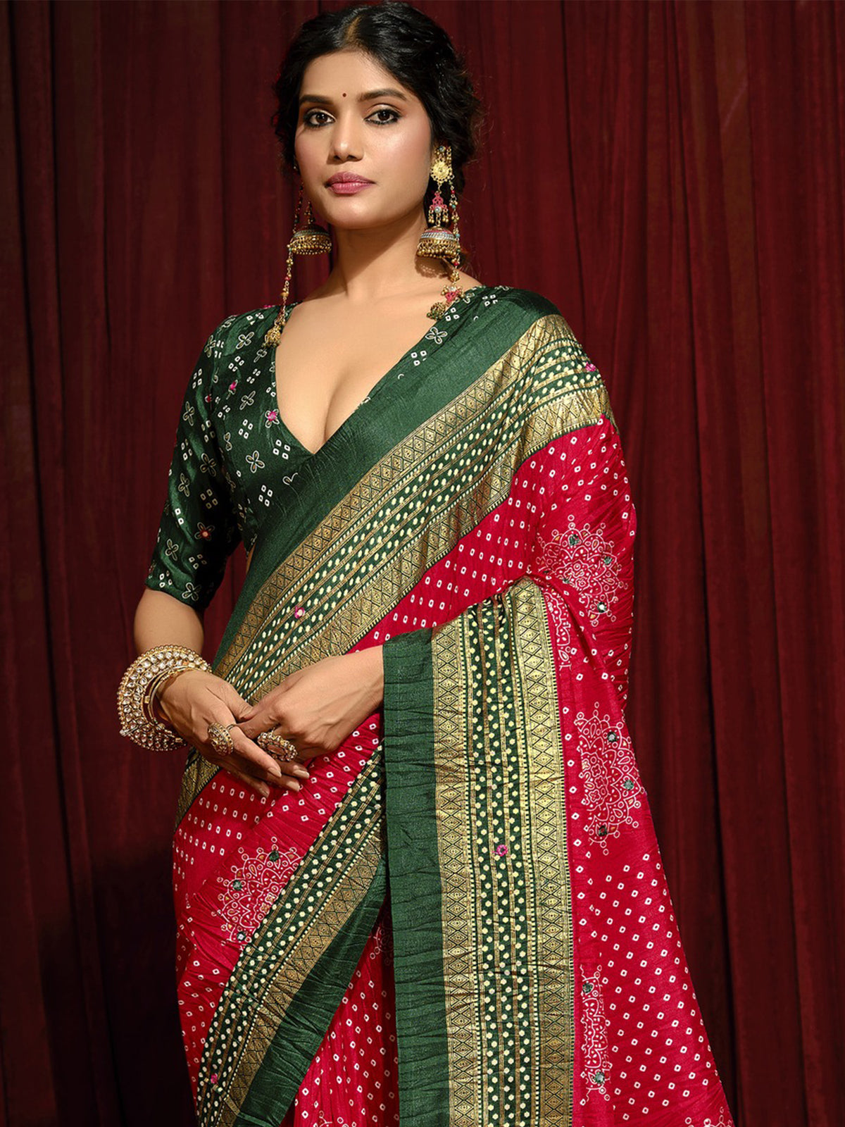 Red tussar silk saree view 5