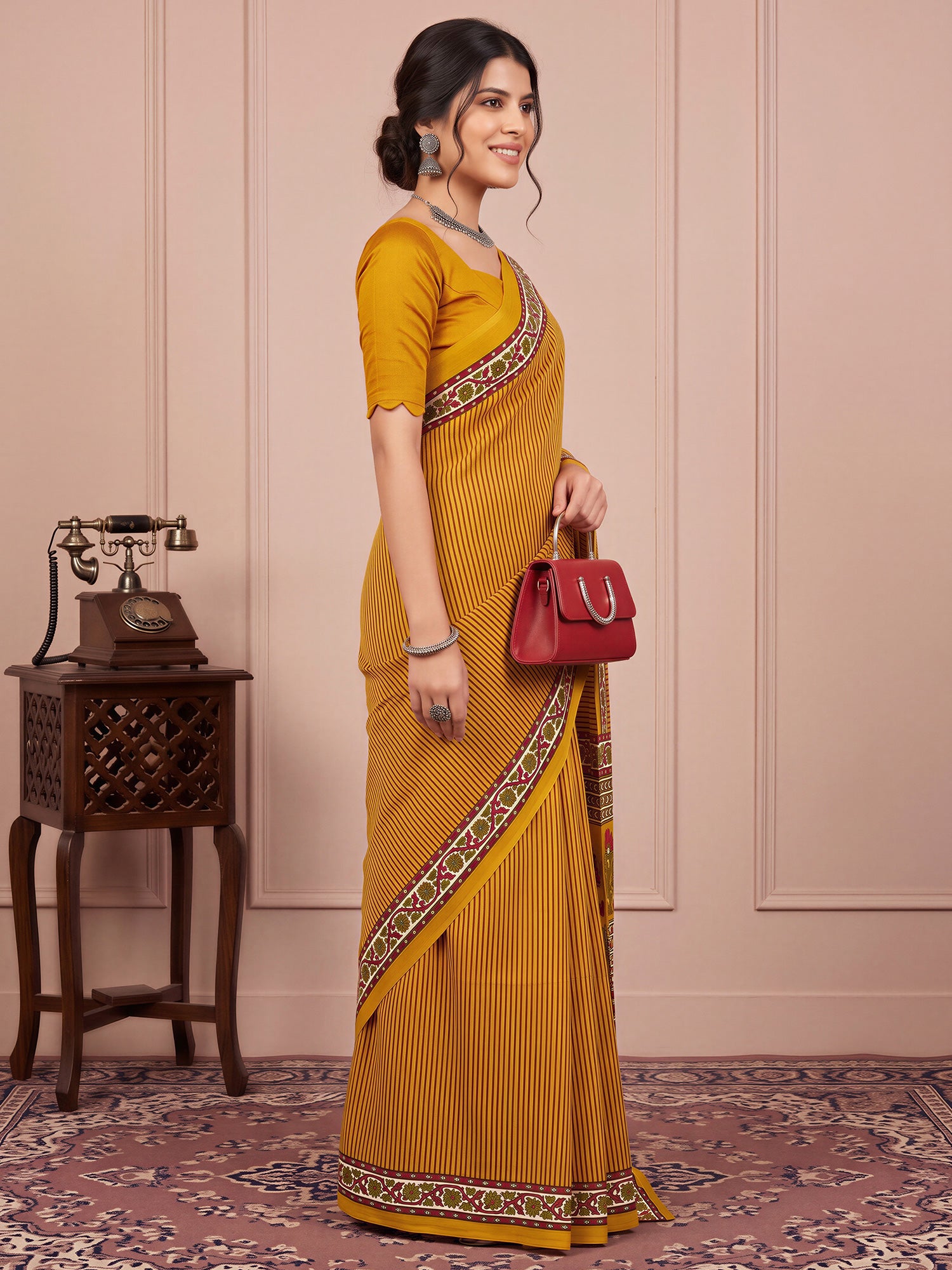 Mustard Bhagalpuri Silk saree – detail view 2