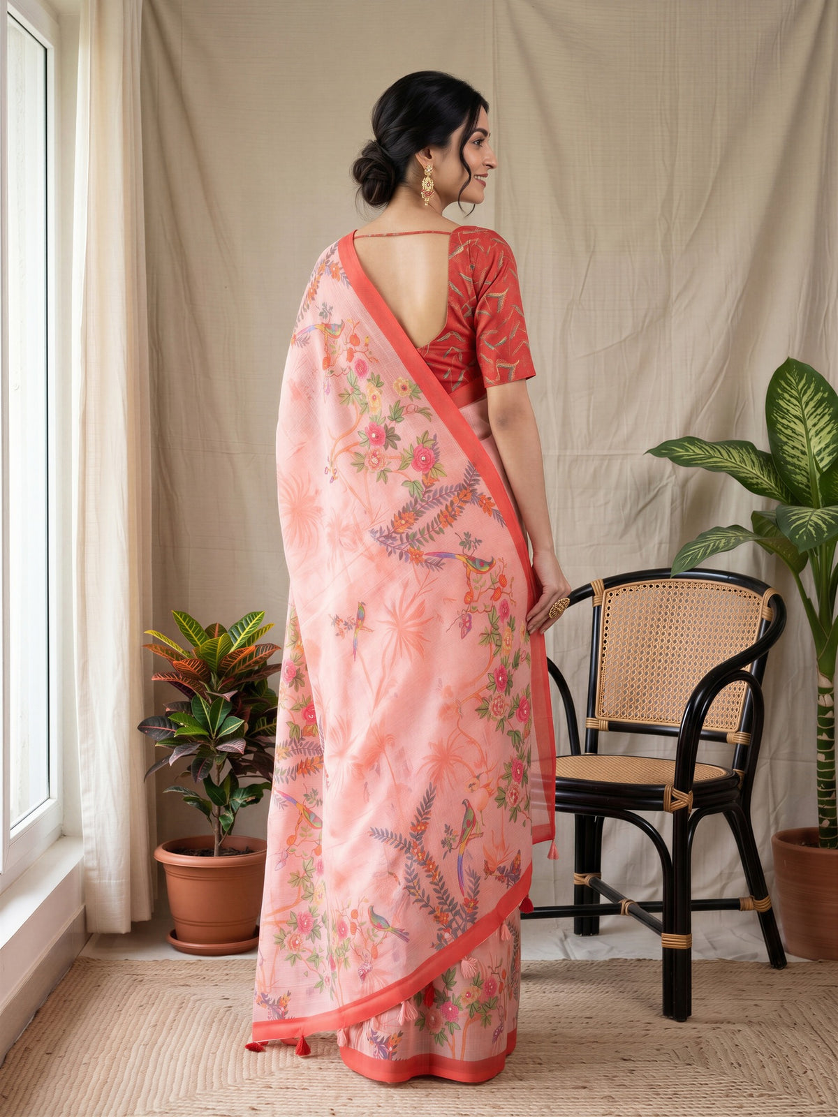 Pink Linen Blend saree – detail view 1