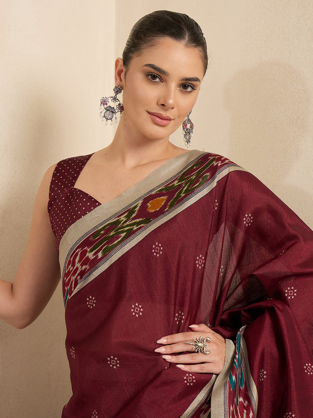 Maroon Bhagalpuri Silk saree – detail view 3