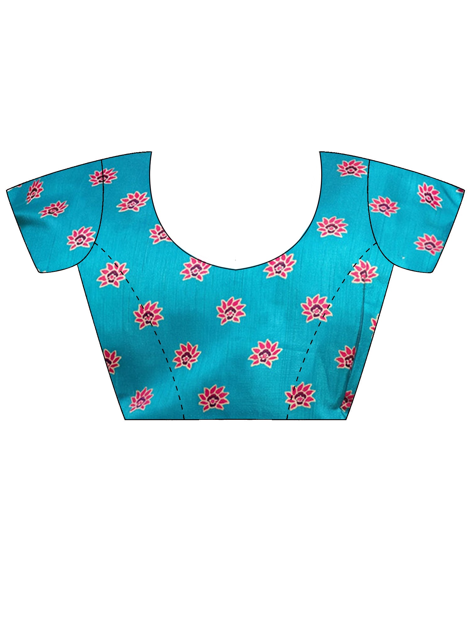 Unstitched teal blue silk blend blouse piece with ethnic motif design