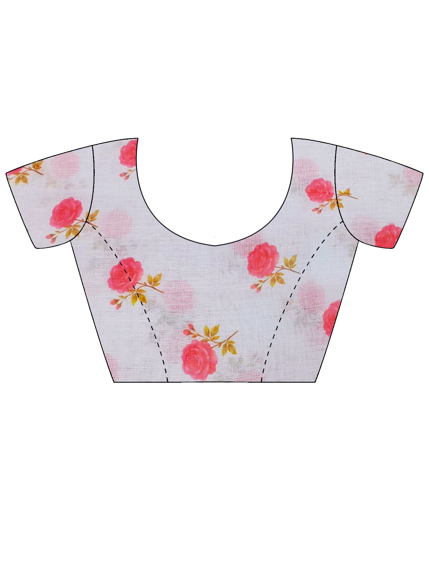 Unstitched white linen blouse piece with floral design