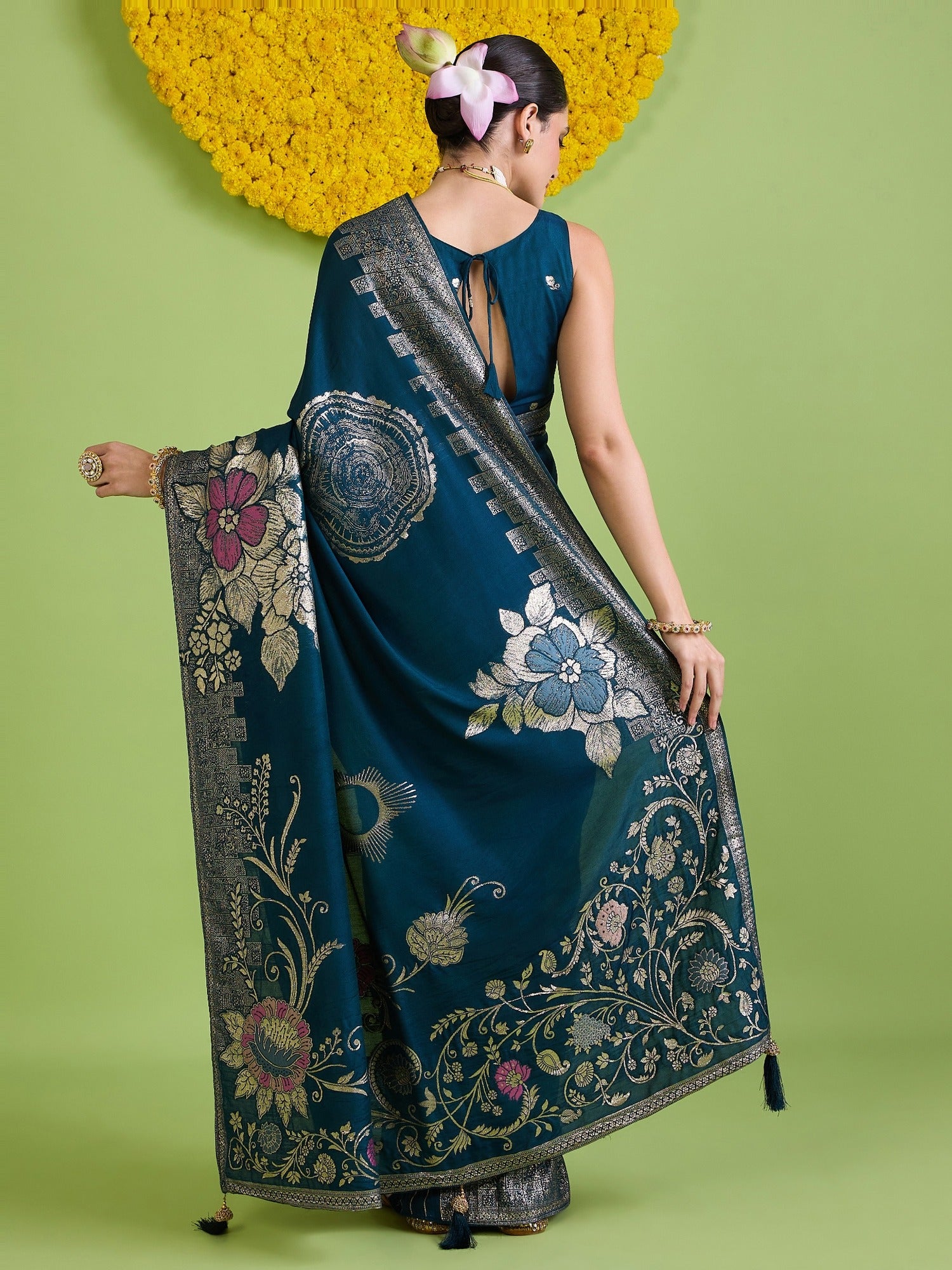 Teal Blue Silk Blend saree – detail view 1