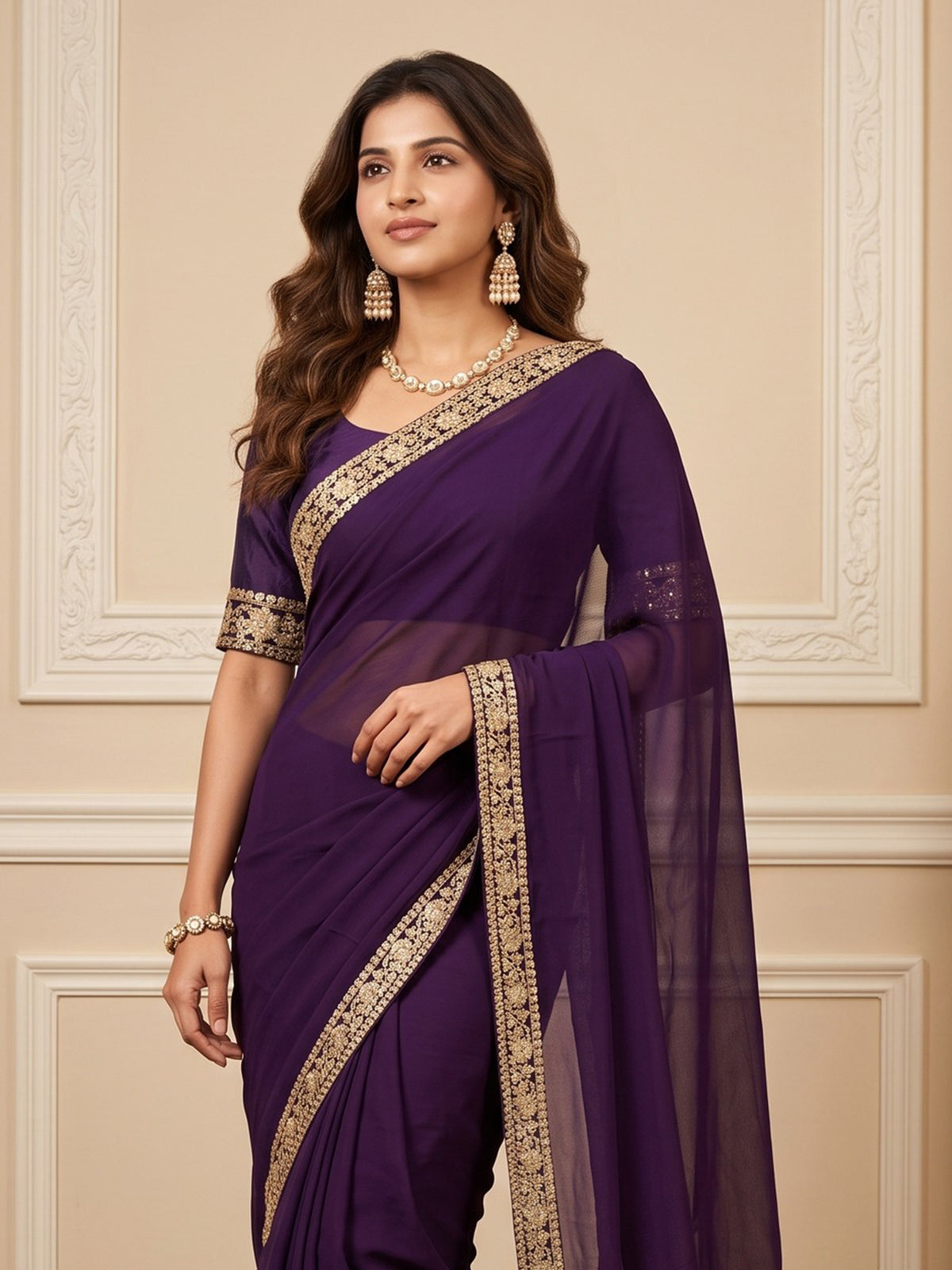 Purple Satin Silk saree – detail view 4