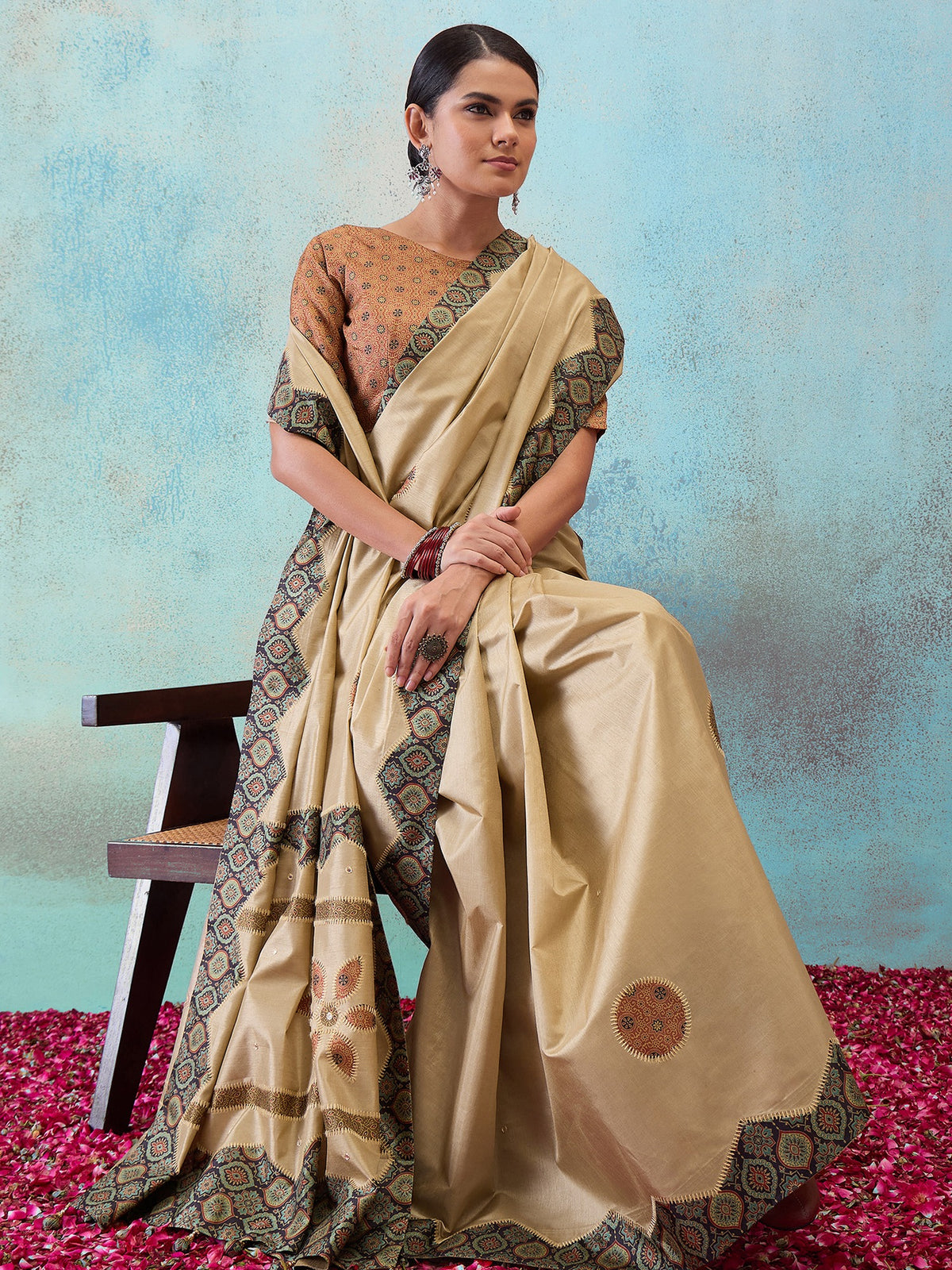 Light Brown silk blend saree view 6