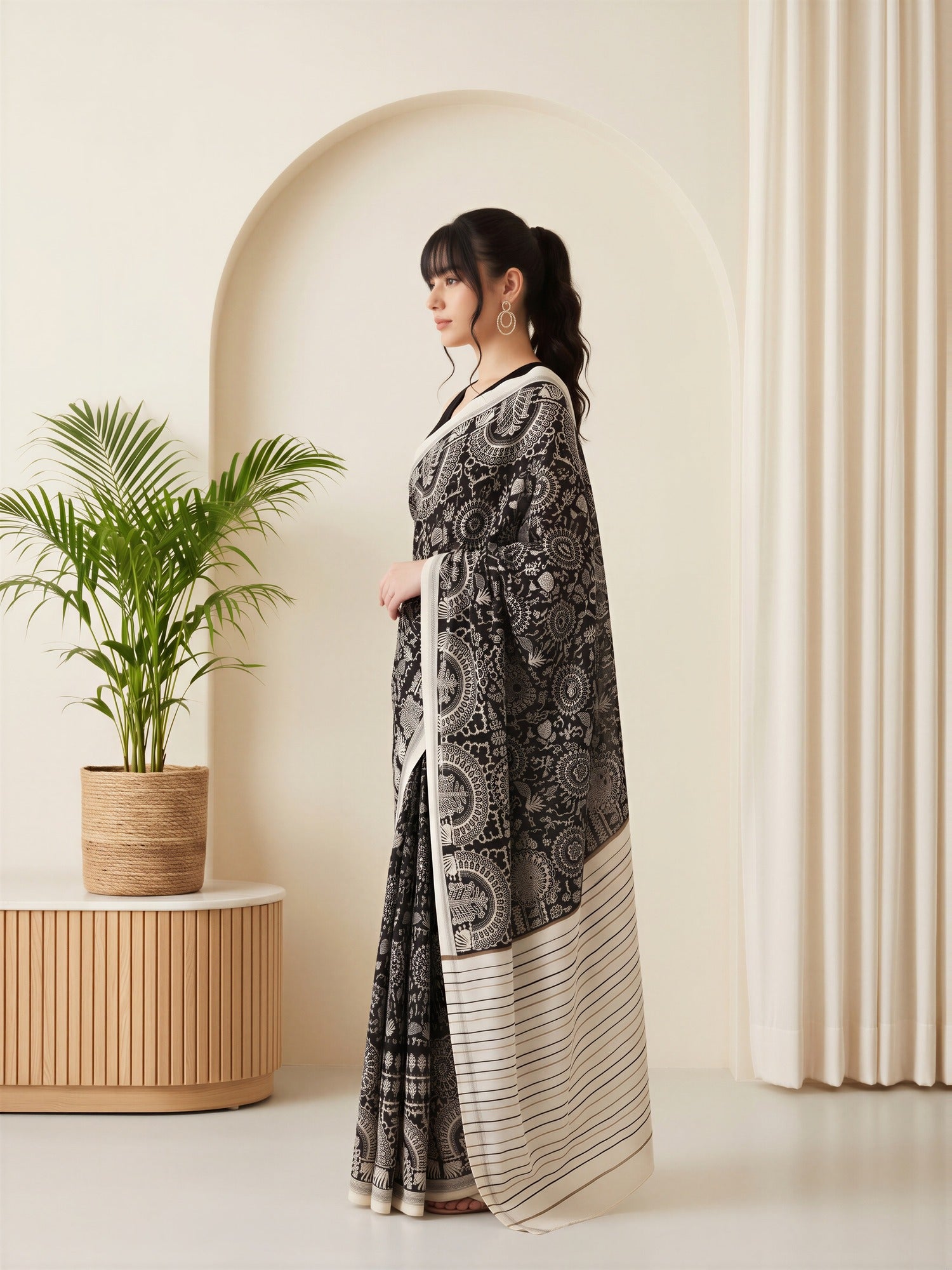 Black Bhagalpuri Silk saree – detail view 2