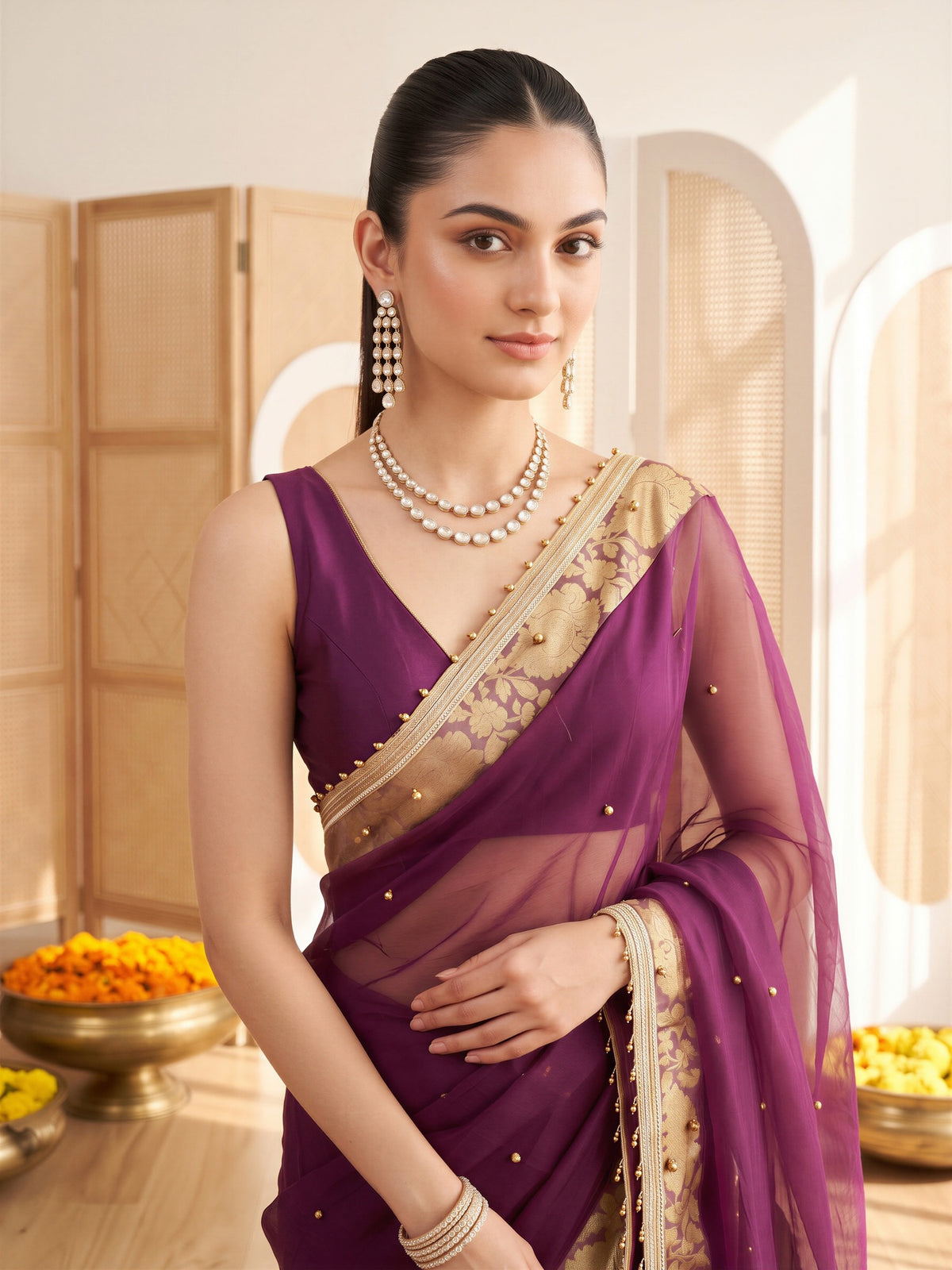 Wine Silk Blend saree – detail view 4