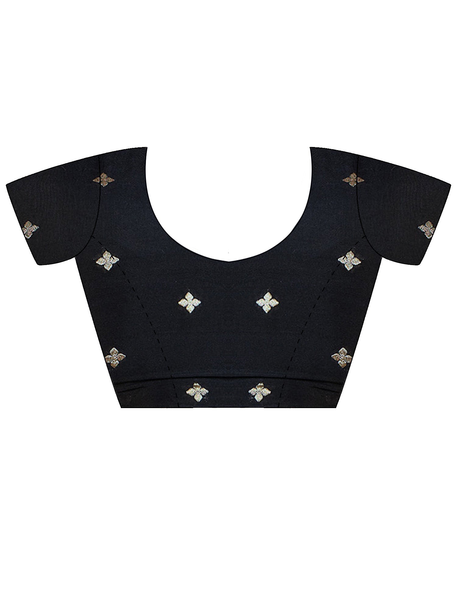 Unstitched black viscose silk blouse piece with zari butta design